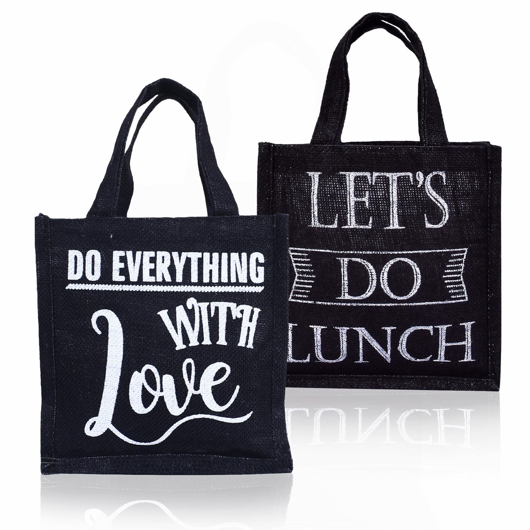 Kuber Industries Reusable Jute Lunch Bag with Handle - Eco-Friendly Office Lunch Tote for Work, School & Picnics - Small Size, Pack of 2, Multi-Color