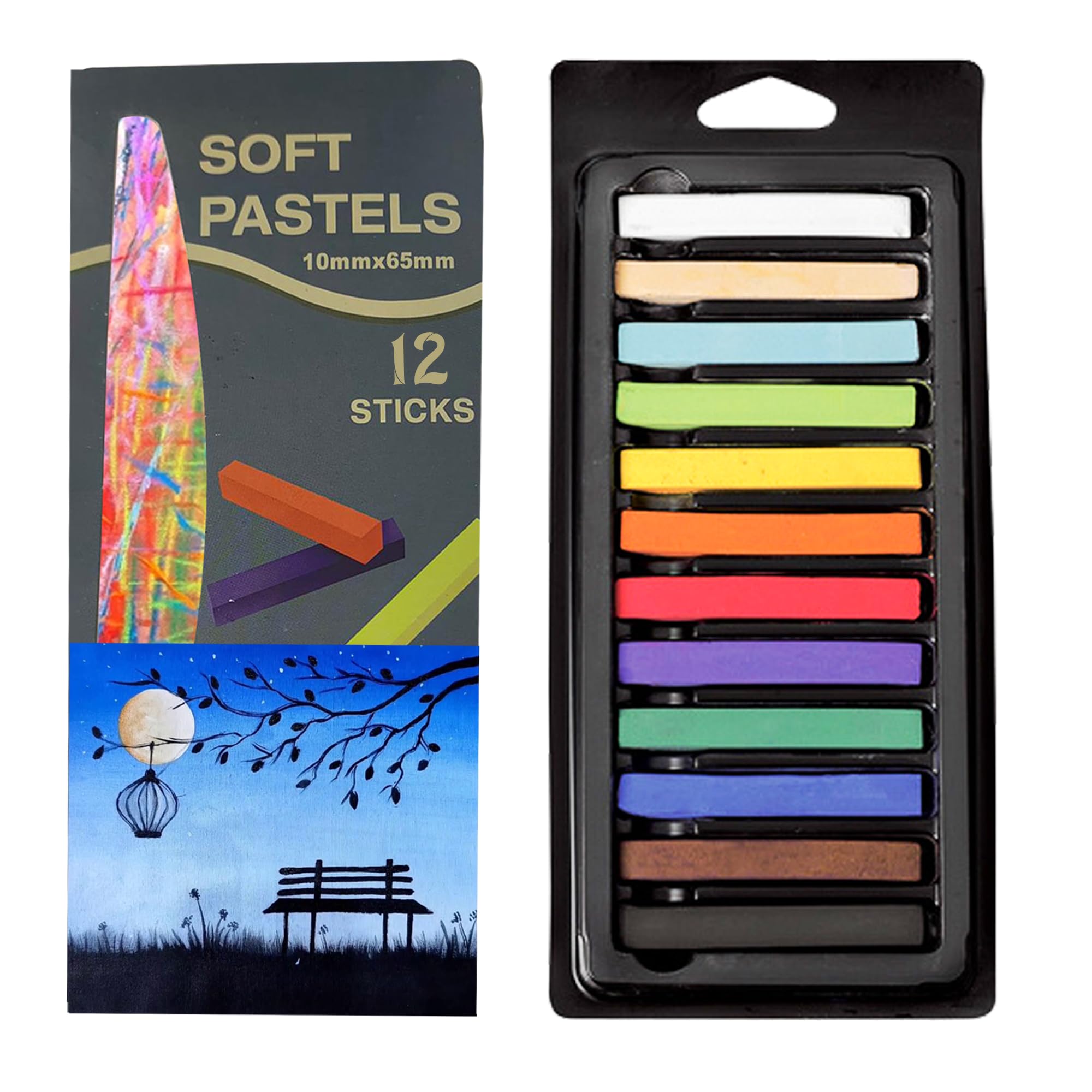 12 Assorted Soft Pastels Set - Non Toxic Chalk Pastel Sticks for Art Drawing, Scrapbooking | Ideal for Beginners, Kids & Professional Artists | Perfect for Classroom, Home Studio & DIY Craft Projects
