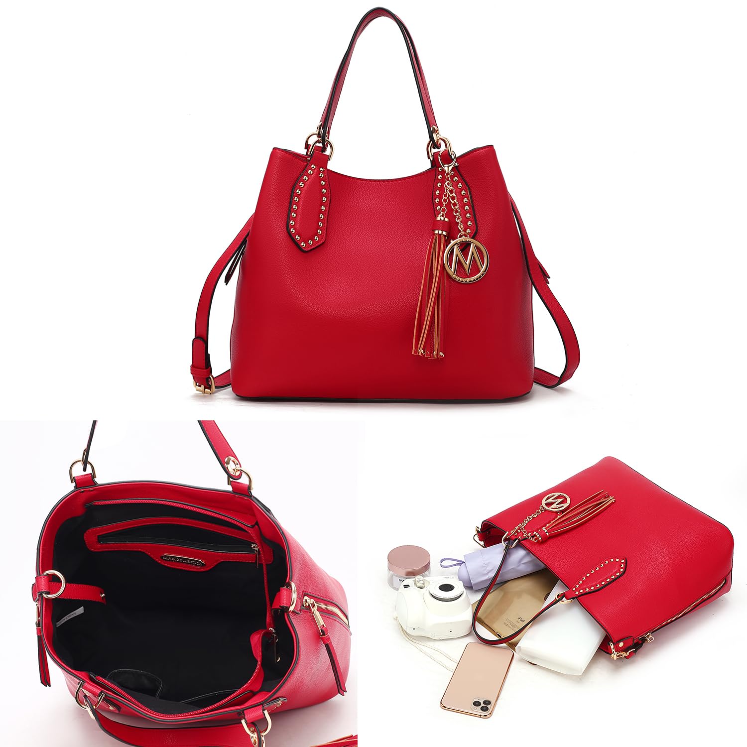 MKF Collection Vegan Leather Hobo Bag for Women - Stylish Tassel Shoulder Bag & Crossbody Purse with Double Handles by Mia K | Perfect for Work, Travel & Everyday Use