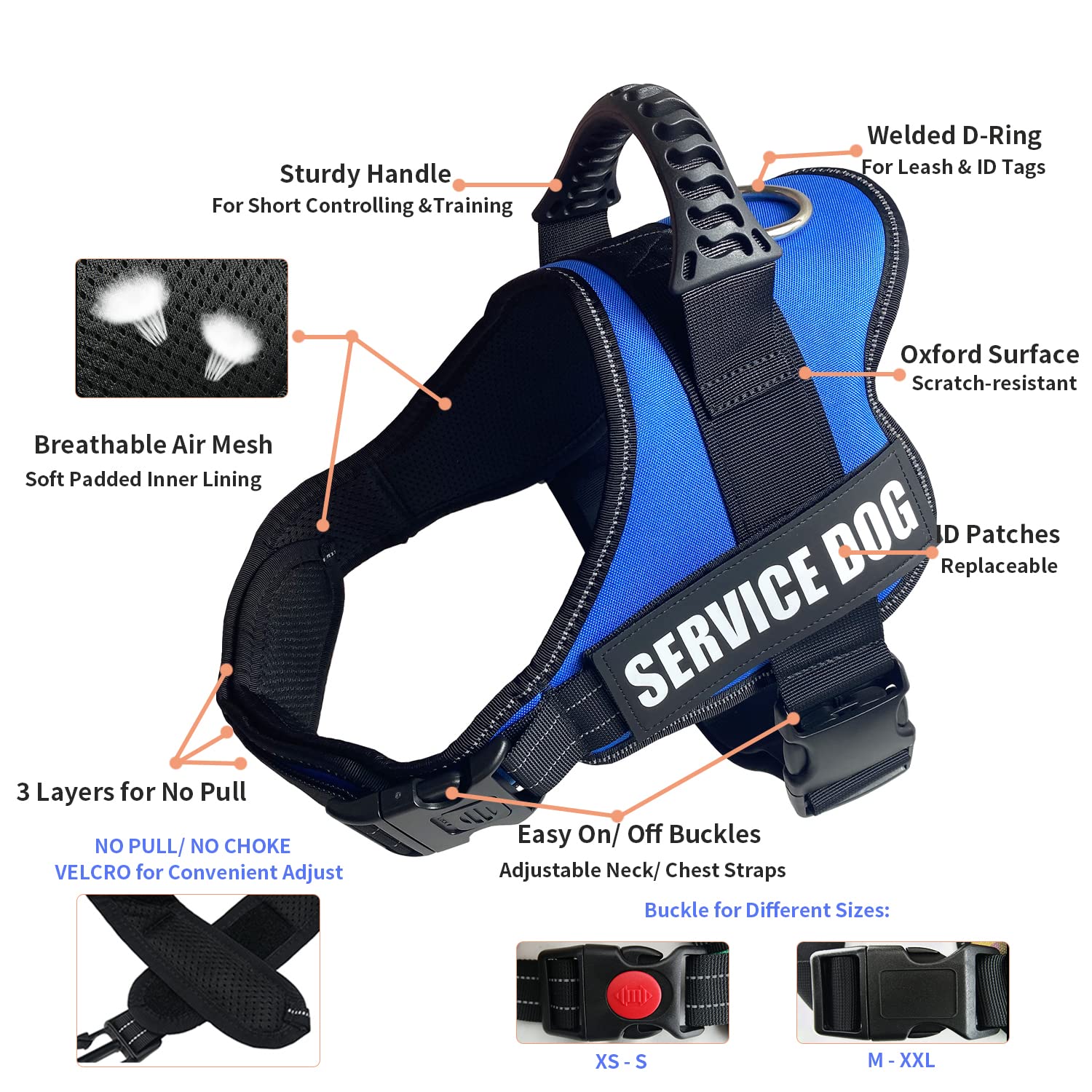 Dihapet No Pull Dog Harness - Adjustable Service Dog Vest for Training, Walking & Jogging - Comfortable Anti-Choke Pet Vest for Small Medium Large Dogs - Perfect for Outdoor Adventures & Daily Walks