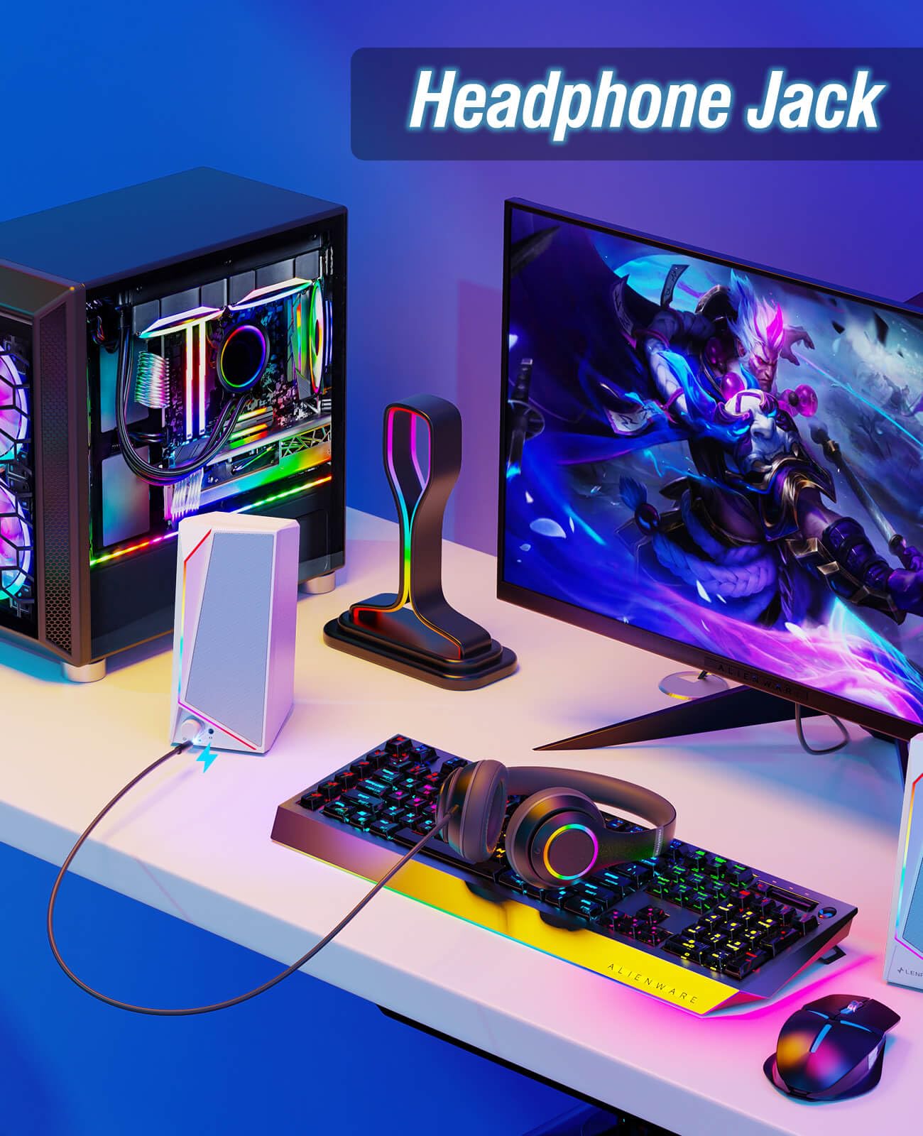 LENRUE USB Computer Speakers with Stereo Sound | USB-C & USB Powered PC Speakers for Desktop, Laptop, Monitor | Includes Headphone Jack & USB-C Adapter | Perfect for Home Office, Gaming & Streaming