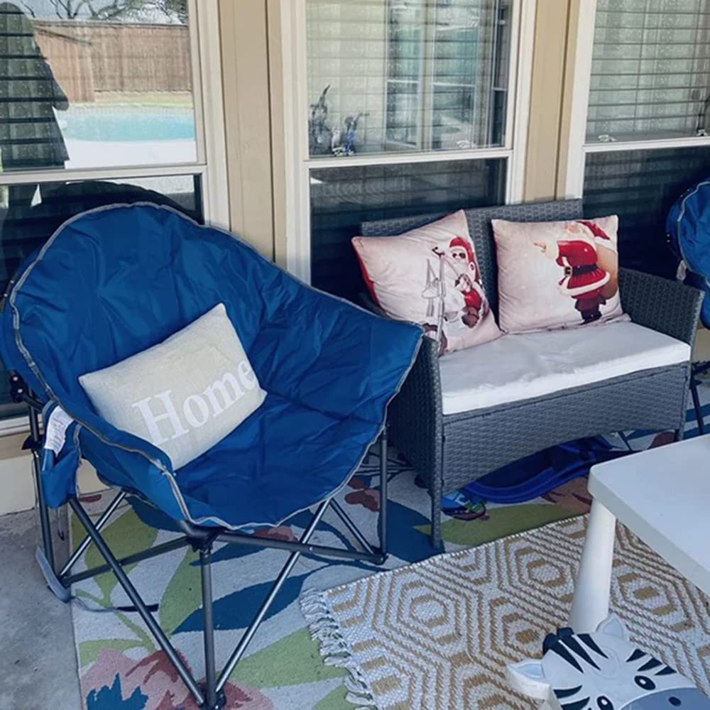 ALPHA CAMP Oversized Padded Moon Saucer Camping Chair - Portable Round Recliner with Cup Holder & Carry Bag for Outdoor, Beach, Picnic, and Backyard Relaxation