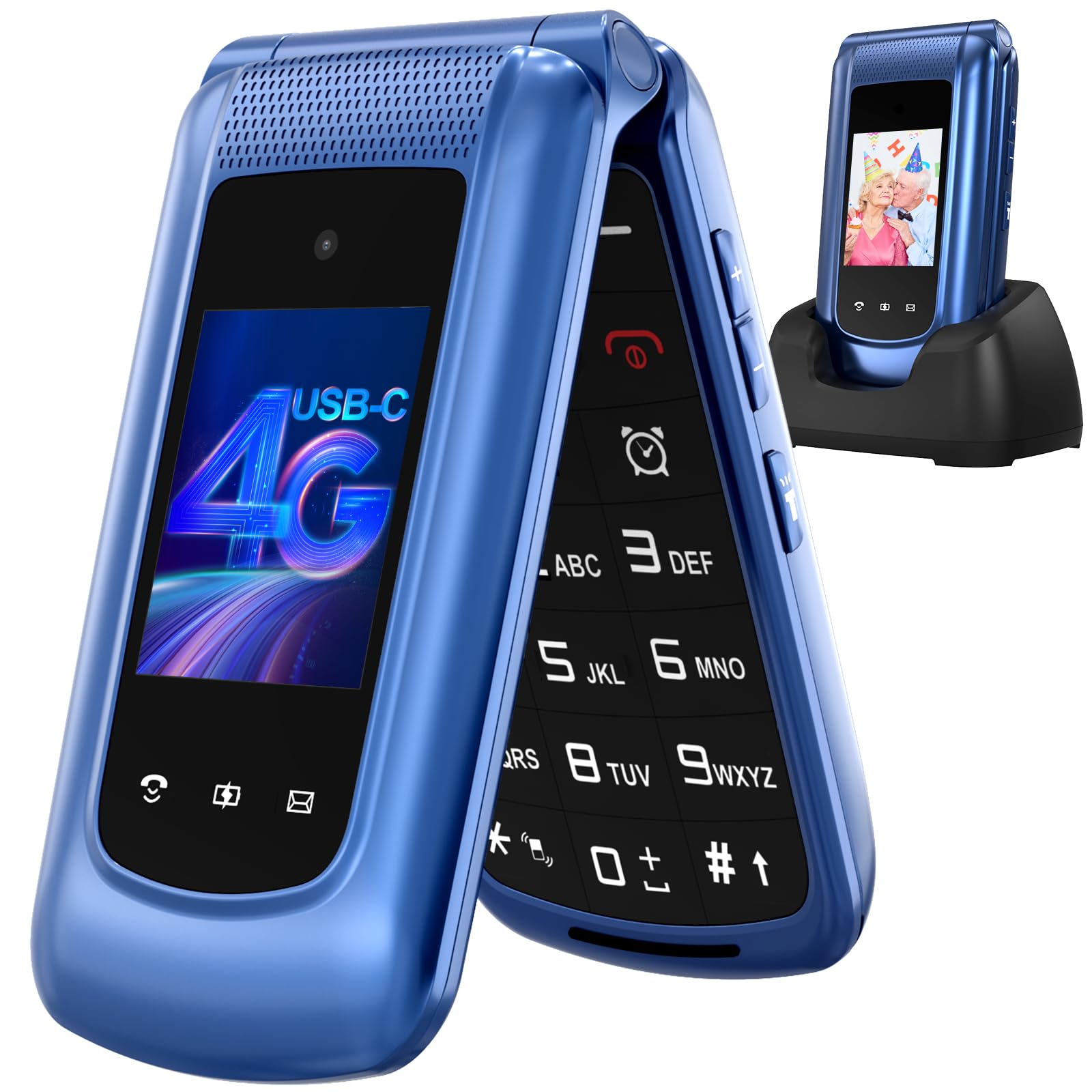 Uleway 4G Unlocked Senior Cell Phone with Large Buttons, Dual SIM, 2.4/1.77 Inch Dual Screen, SOS Emergency Button & Charging Dock - Easy-to-Use Mobile for Elderly & Visually Impaired - Perfect for Home, Travel, and Emergency Situations