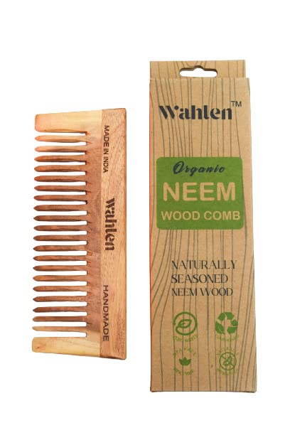 WAHLEN Neem Wooden Comb for Detangling & Hair Growth - Wide Tooth Wood Comb for Men & Women - Natural Brown Wooden Comb for Smooth Hair & Scalp Massage - Perfect for Daily Hair Care & Styling at Home or Travel