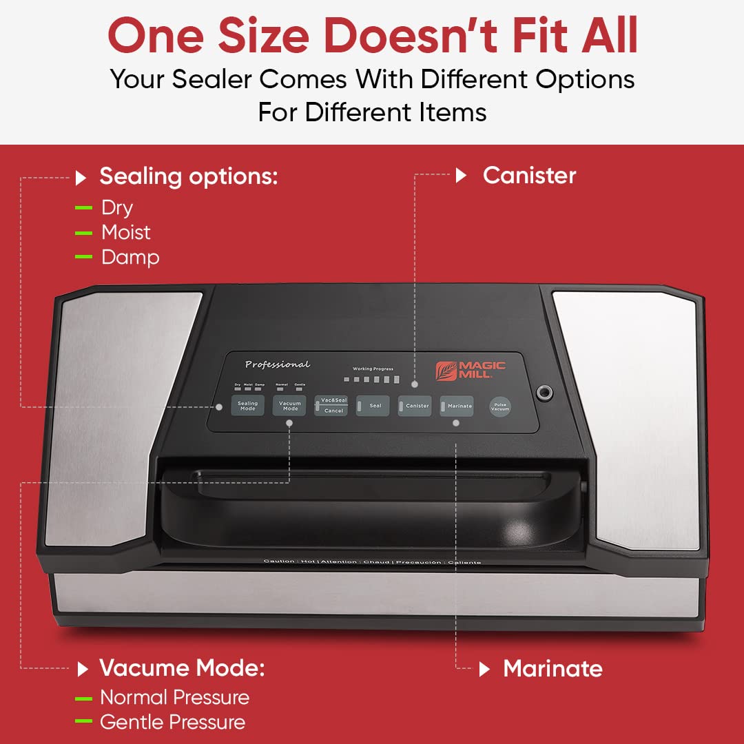 Magic Mill MVS-5181 Professional Vacuum Sealer Machine with Cutter & Jar Attachment | New Patent Handle for Food Bags, Marinate Bowls & Meal Prep Containers | Perfect for Home Kitchen, Meal Prepping & Food Storage