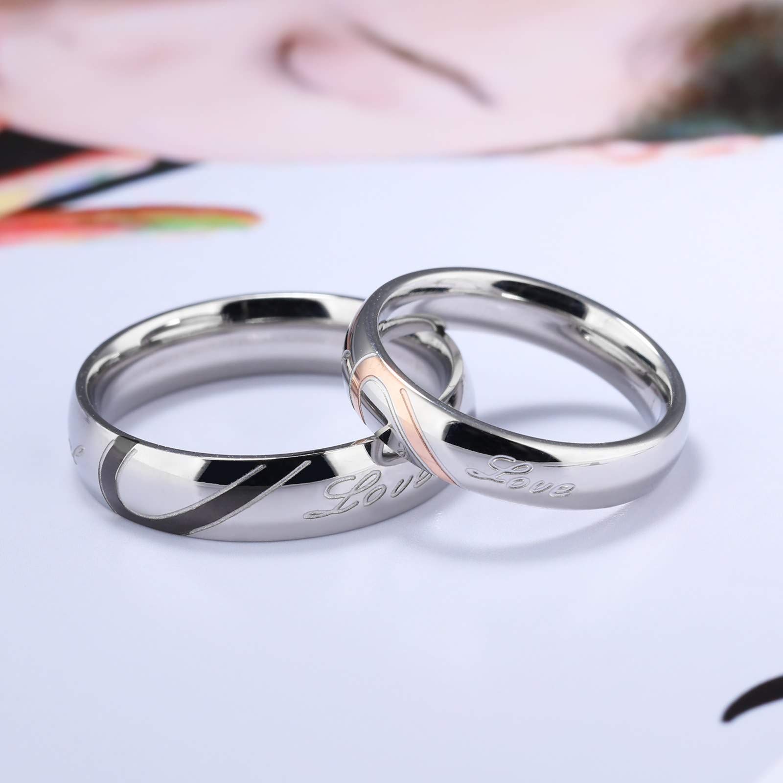 KnSam Couple Rings - Stainless Steel Half Heart Shape with Black Rose Gold Finish - Matching Promise Rings for Couples - Perfect for Anniversaries, Engagements & Romantic Gifts