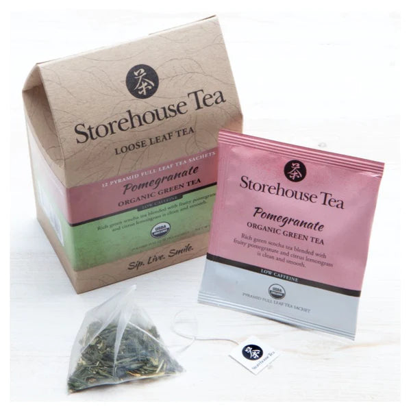 Organic Pomegranate Green Tea Bags - Antioxidant Rich, Refreshing Flavor - Perfect for Relaxation, Detox & Weight Loss - Enjoy Hot or Iced at Home, Office or On-the-Go