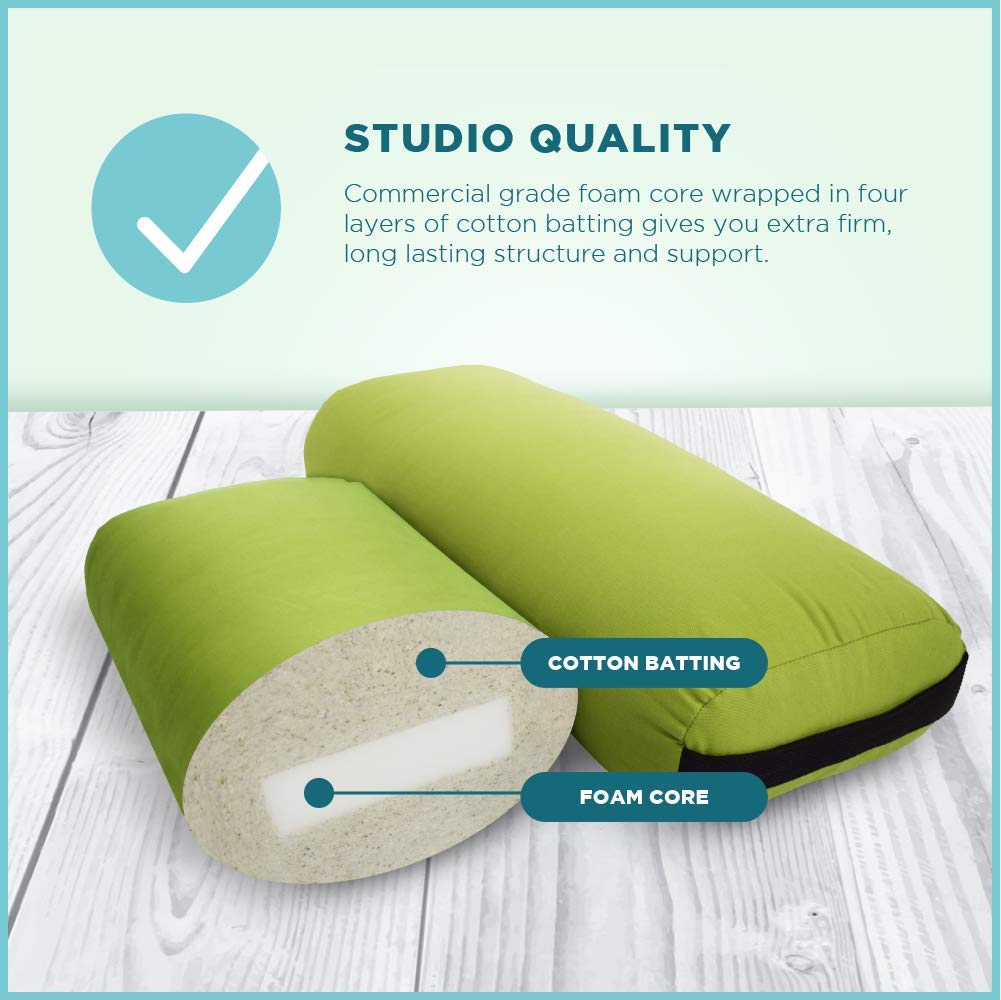 Eco-Friendly Yoga Bolster Pillow - Round & Rectangular Support Cushion for Meditation, Yoga & Pilates - Made in USA with Natural Cotton - Ideal for Home Studio, Gym & Rehab Exercises