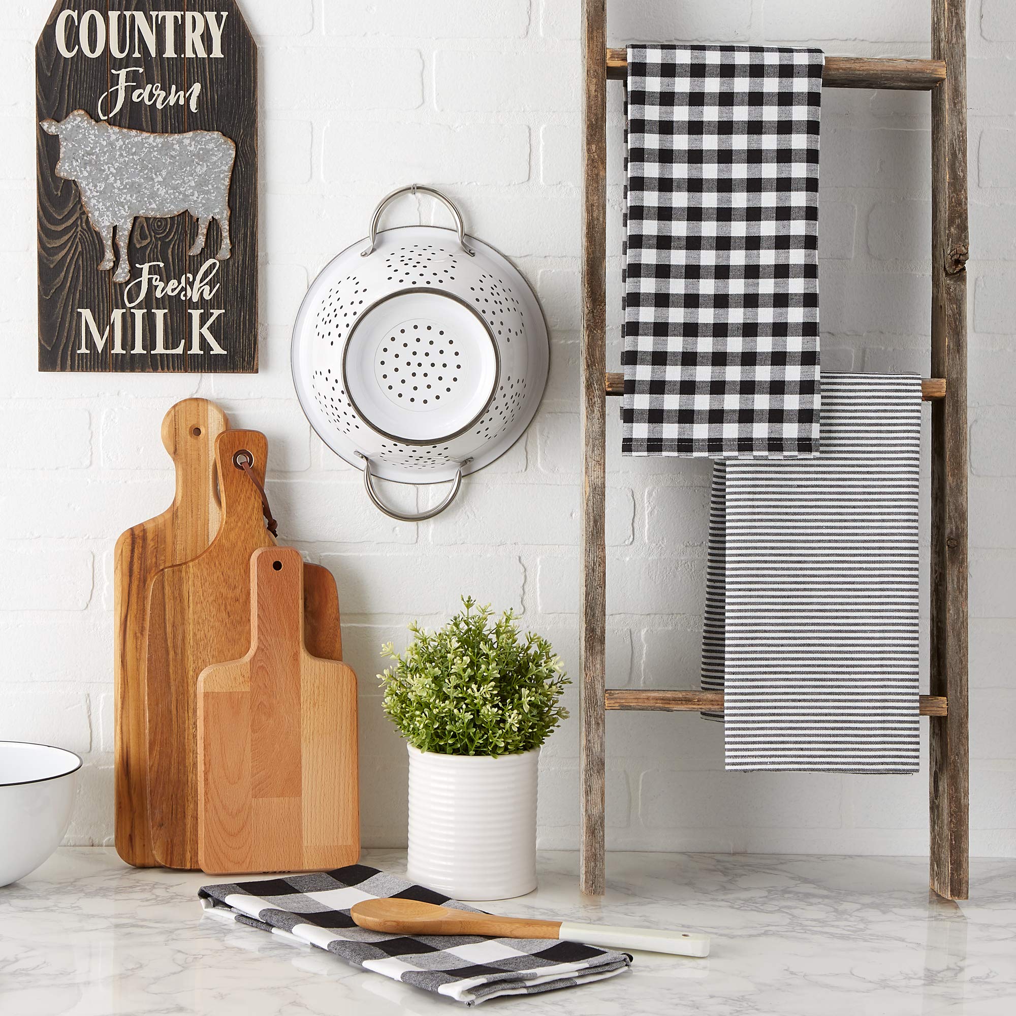 DII Gingham Check Kitchen Collection - Black Cotton Dish Towel Set for Drying Dishes, Cleaning Countertops & Stylish Kitchen Decor
