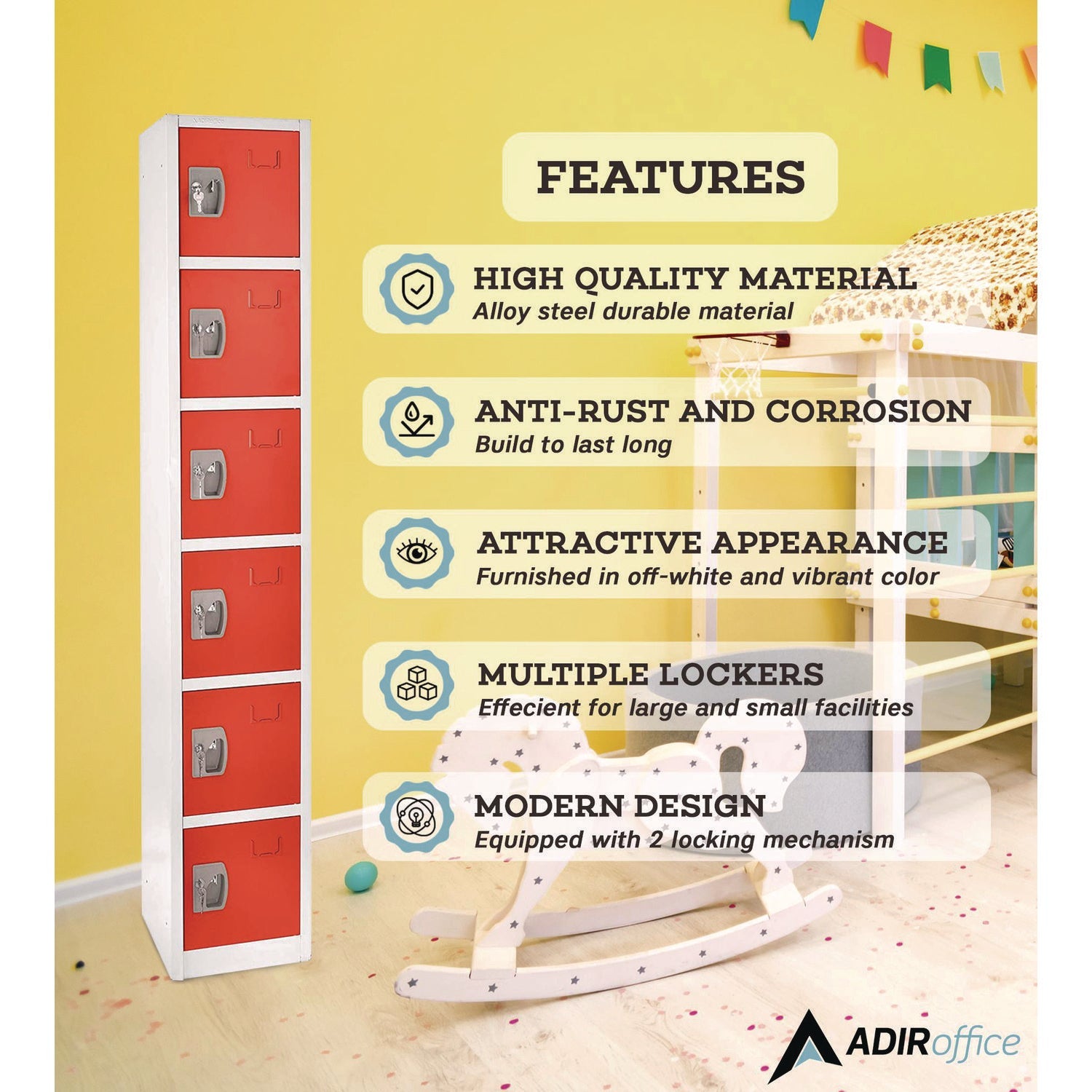 Steel Storage Locker with 6 Compartments - 12 x 12 x 72 Inches, Red - Heavy Duty Metal Locker for Office, School, Gym & Warehouse Organization