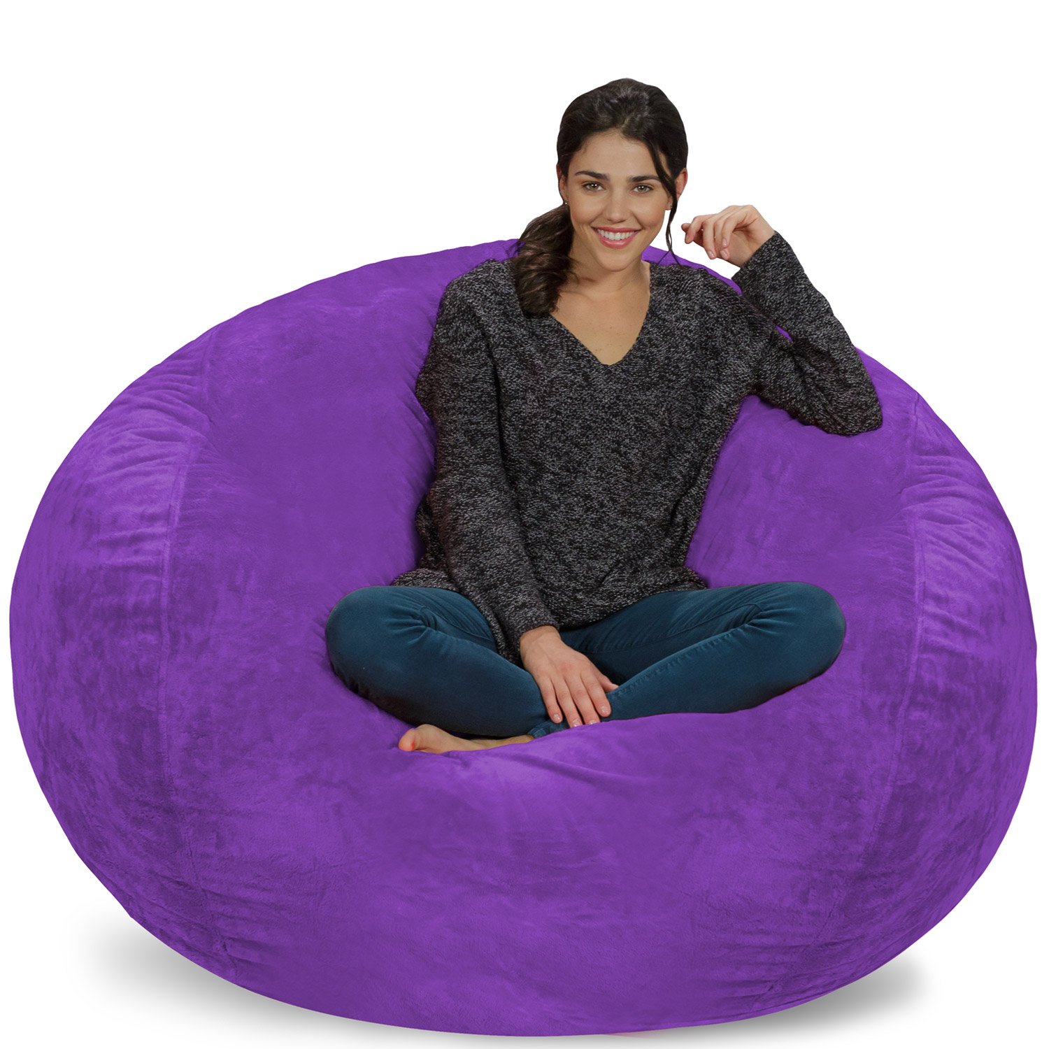 Chill Sack 5ft Giant Memory Foam Bean Bag Chair - Ultra Soft Microfiber Cover (Purple) for Living Room, Bedroom, Game Room & Dorm Comfort