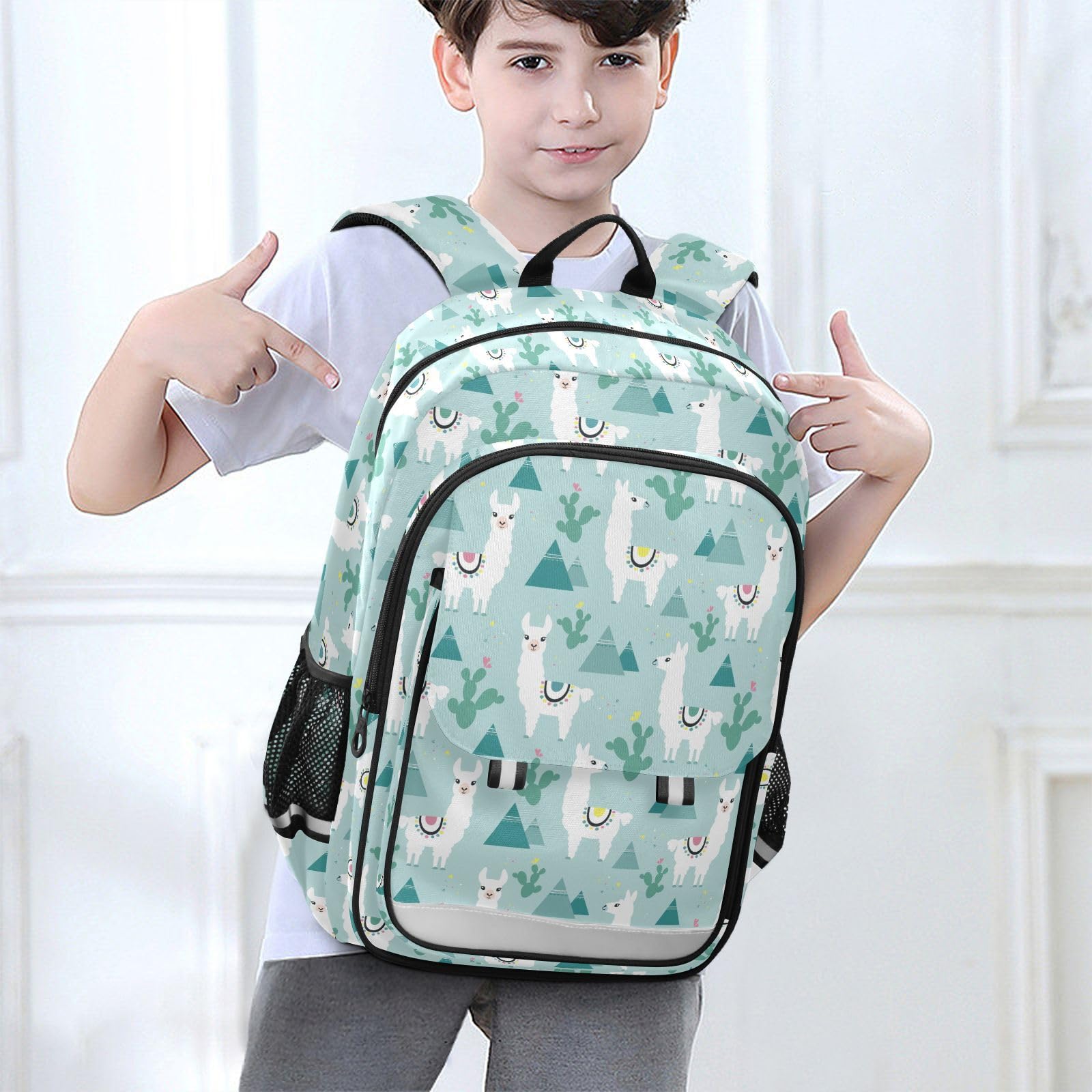 **Durable Lightweight School Backpack for Girls & Boys - Cartoon Llama Design, Multi-Compartment Bookbag with Side Pocket, Reflective Strip & Double Zipper - Perfect for Teens, College & Travel**