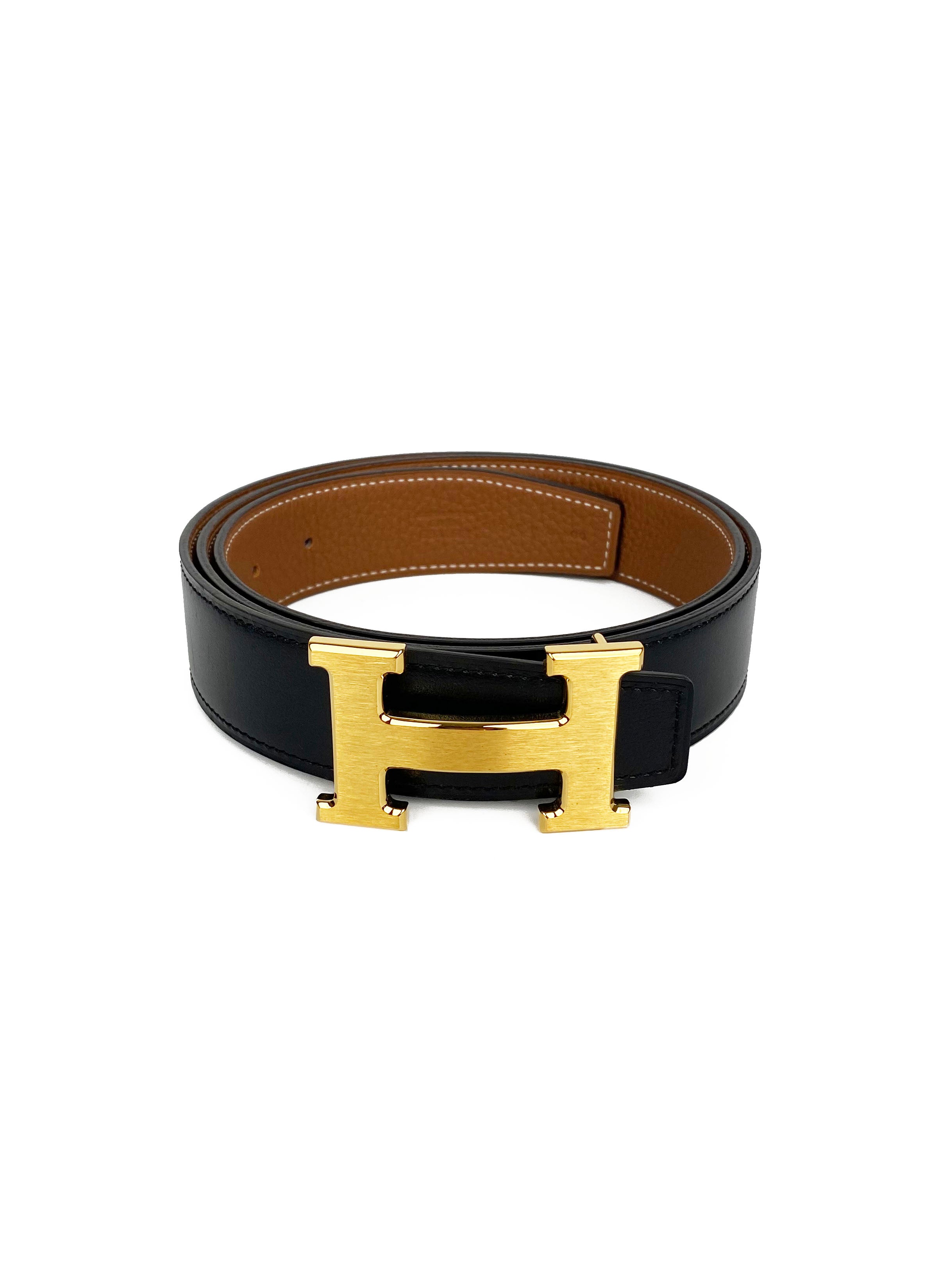 Hermes Constance Belt - Black & Gold Reversible Leather Strap 90cm | Luxury Designer Belt for Women | Perfect for Office, Evening & Special Occasions