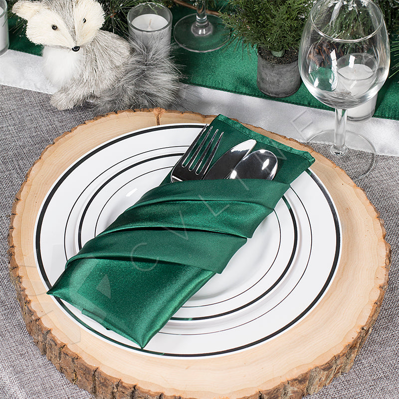 20x20 Emerald Green Satin Napkins - Elegant Dinner Party, Wedding, and Special Occasion Table Linens
