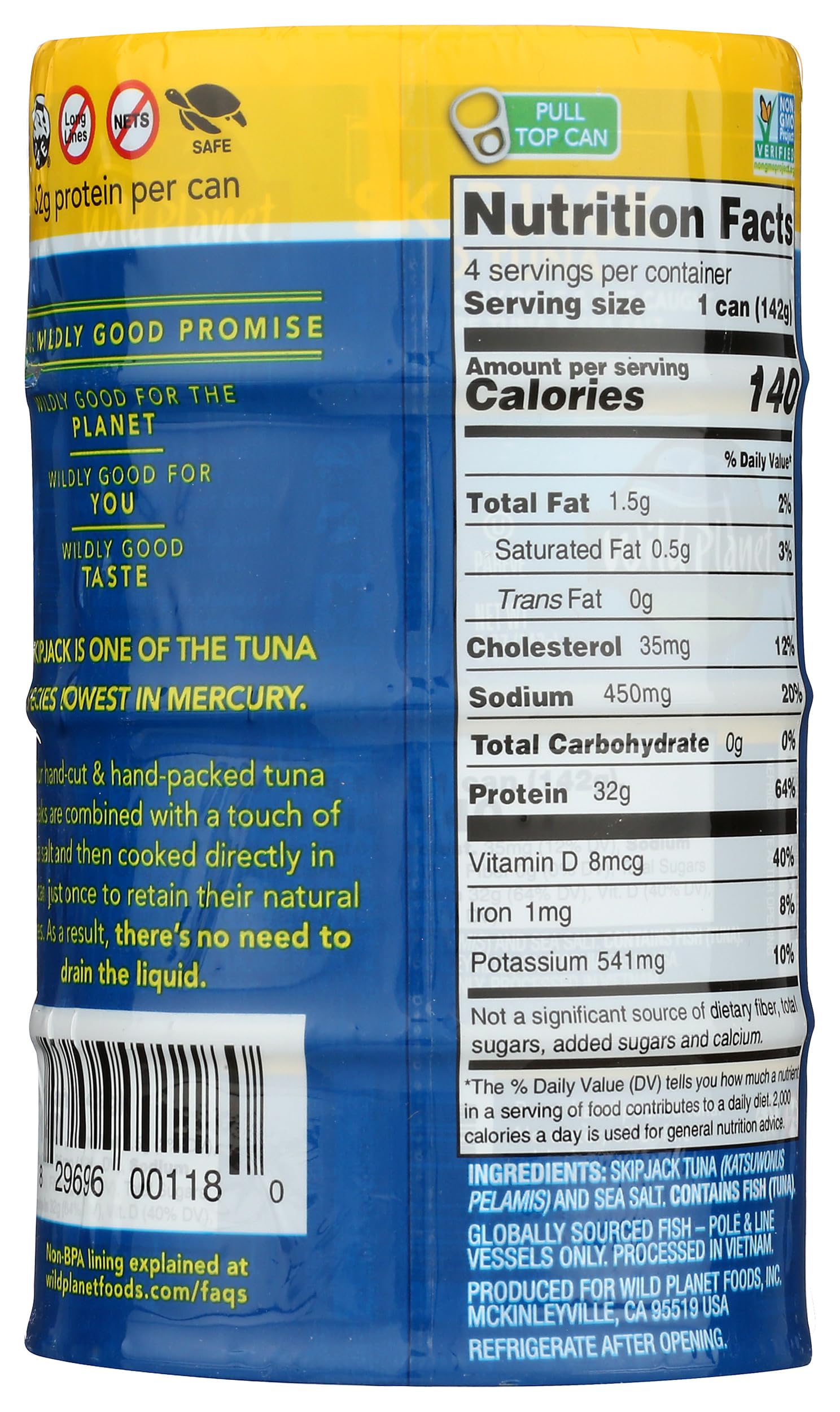 Wild Planet Skipjack Tuna, 20 Ounce (Pack of 4) - Wild Caught, Sustainably Sourced, High Protein Canned Tuna for Salads, Sandwiches & Healthy Meals