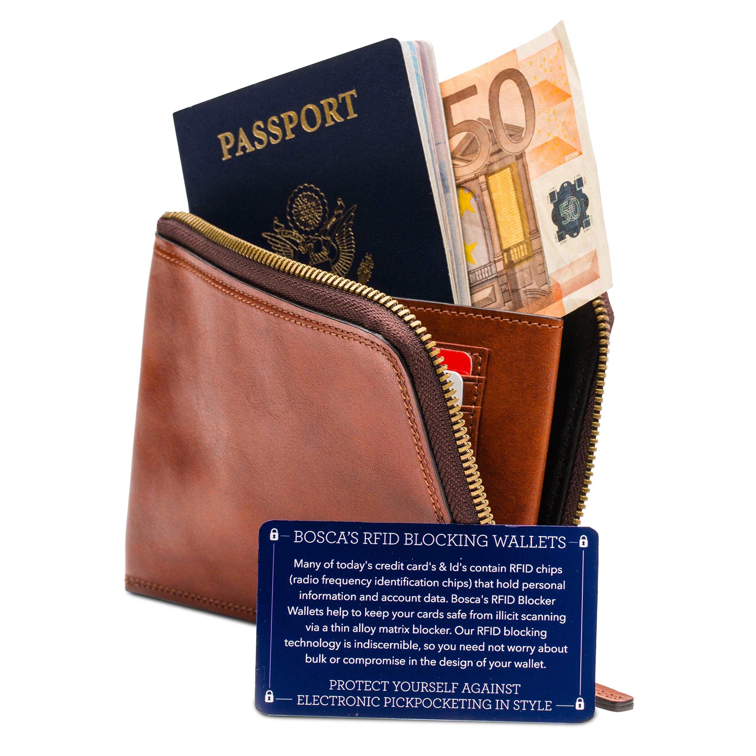 Bosca RFID Blocking Leather Passport Holder for Men & Women - Classic Vintage Travel Wallet with Gift Box | Perfect for International Travel, Business Trips & Vacation Essentials