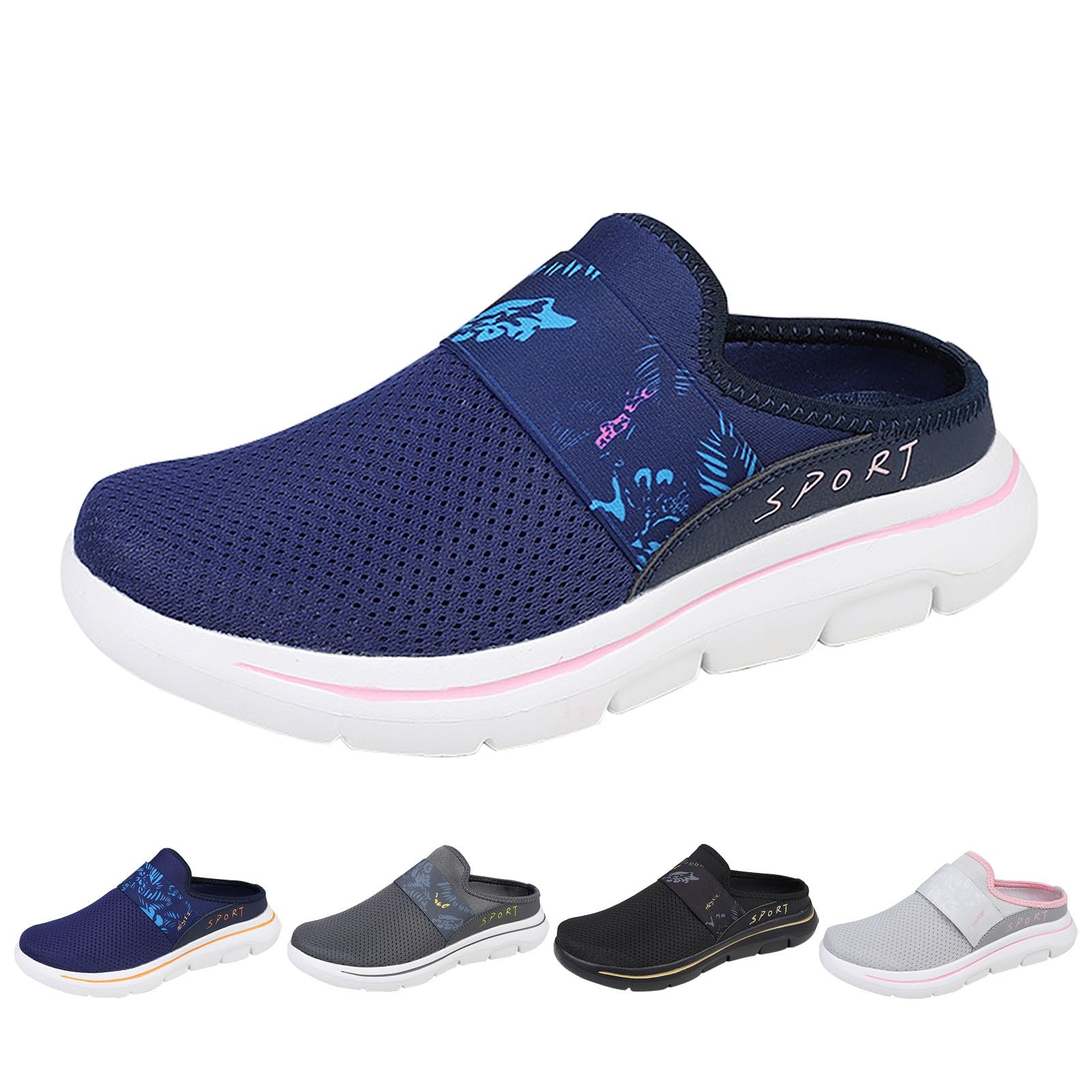 Women's Backless Slip-On Sneakers - Breathable Summer Walking Shoes with Wedge Heel | Wide Width Casual Loafers for Women | Perfect for Outdoor Activities, Travel & Everyday Wear