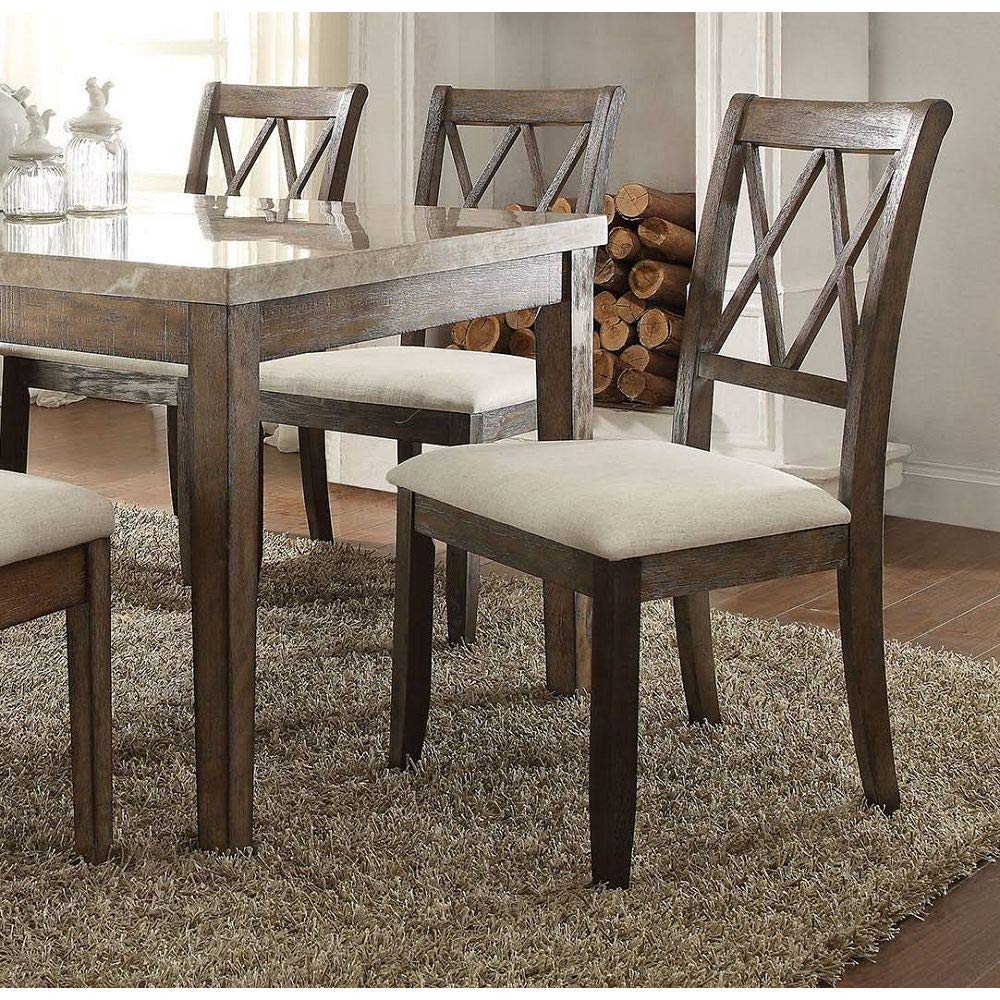 Knocbel 39 Inch Dining Chairs Set of 2 - Wooden Kitchen Side Chairs with Upholstered Linen Fabric Seat & High Back - Beige Linen & Salvage Brown - Perfect for Dining Room, Kitchen, Breakfast Nook & Home Decor