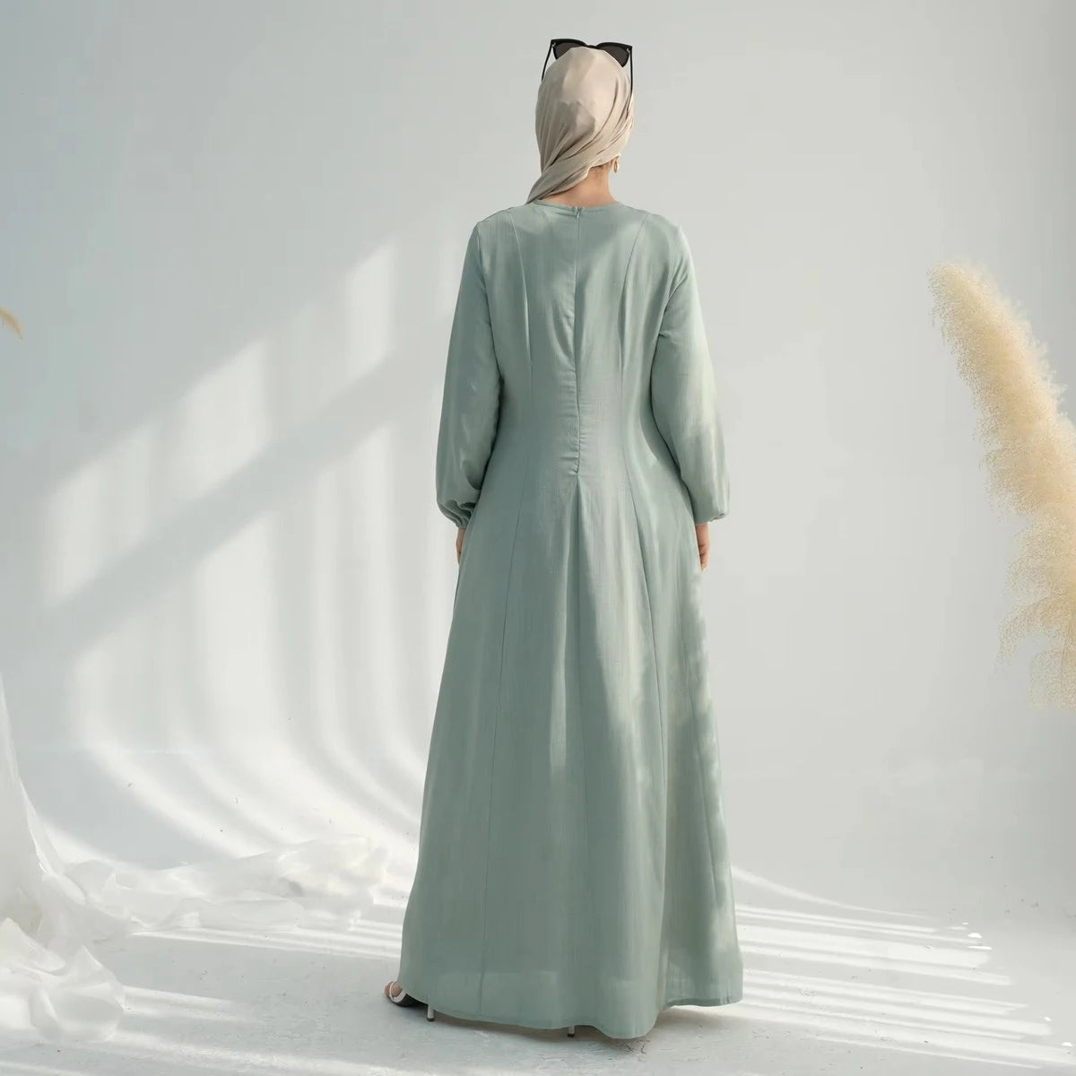 Premium Linen Cotton Blend Waist Abaya Dress #25955 - Modest Islamic Fashion for Women, Perfect for Prayer, Eid, and Special Occasions