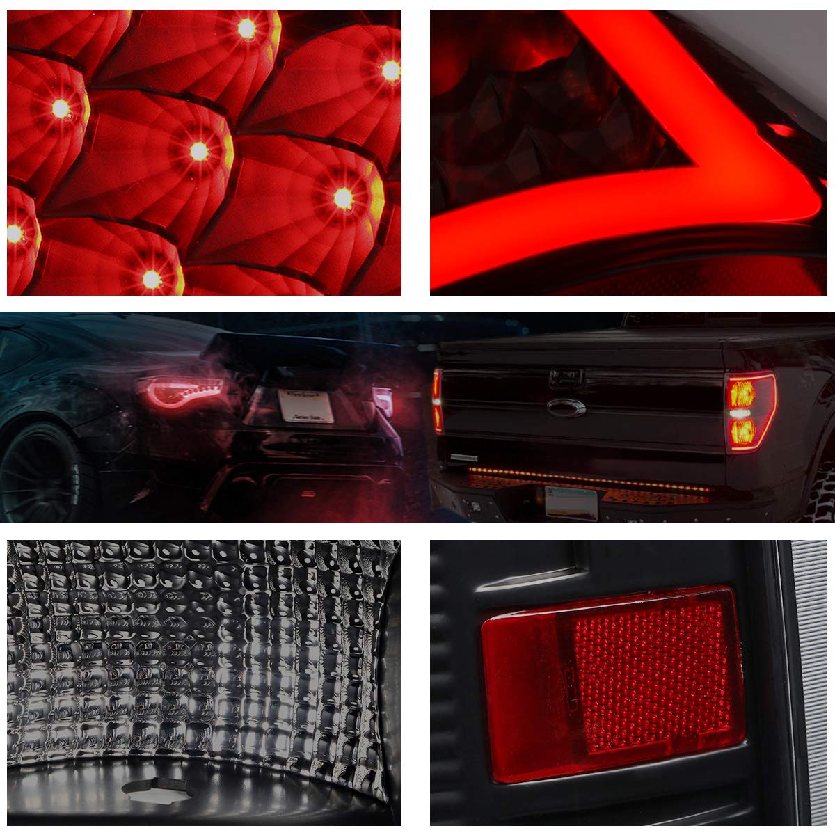 PM PERFORMOTOR 3D LED C-Bar Tail Lights for 2009-2017 Dodge Ram Pickup - Red Tinted Rear Reverse Lamps | Enhanced Visibility & Style for Night Driving & Off-Road Adventures