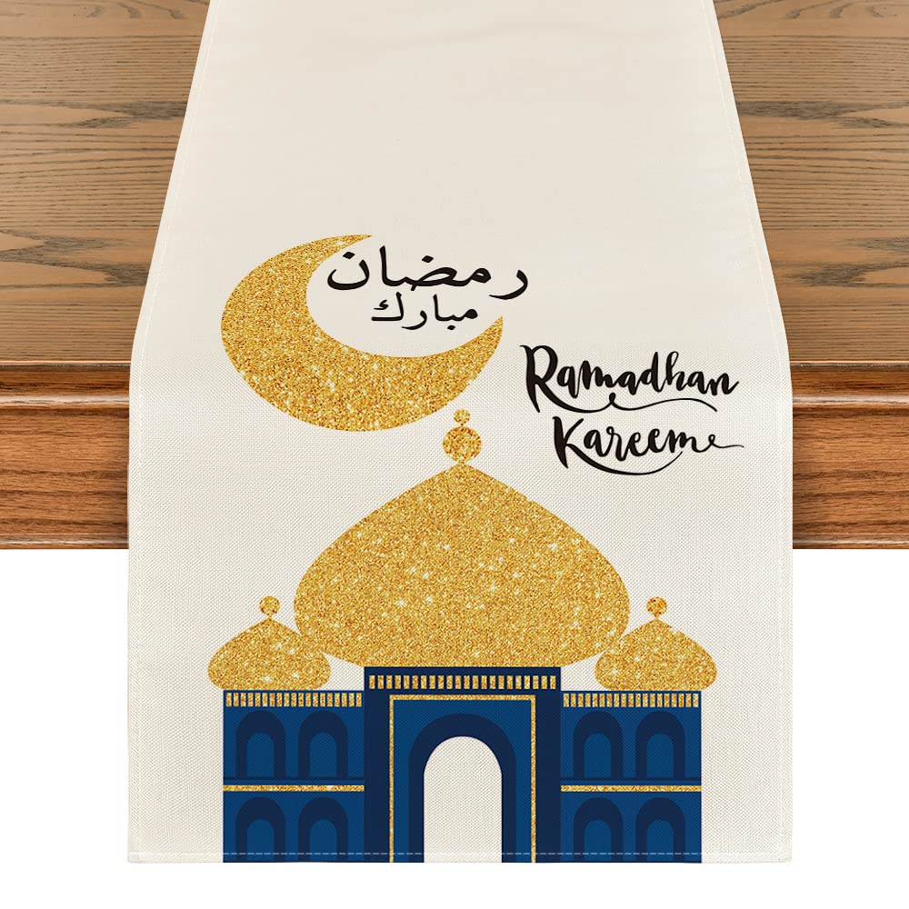 Artoid Mode Ramadan Table Runner - Sparkling Moon & Star Design Holiday Dining Decor (13x108 Inch) - Perfect for Home Parties, Iftar Gatherings & Festive Kitchen Decorations