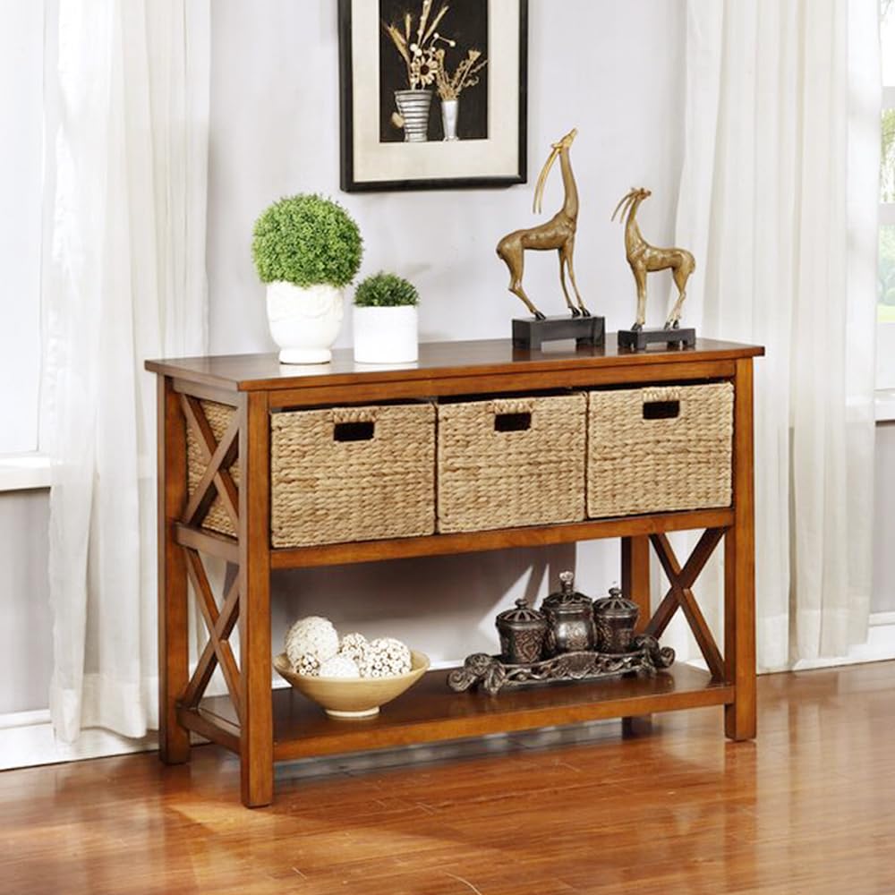 Extra Large Woven Hyacinth Wicker Storage Baskets with Sturdy Iron Wire Frame - 16.1