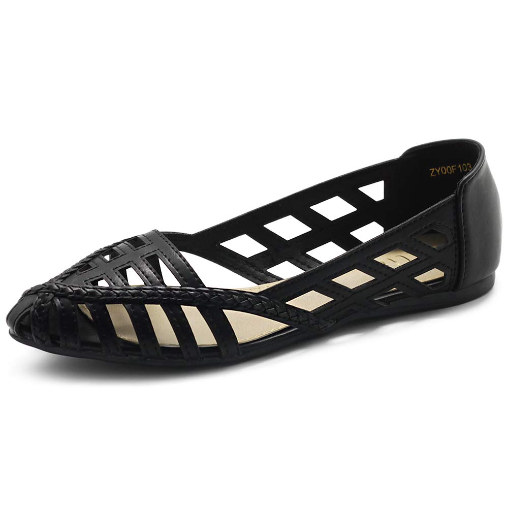 Ollio Women's Breathable Caged Pointed Toe Ballet Flats - Comfortable Slip-On Shoes for Work, Office & Casual Wear | Style F103