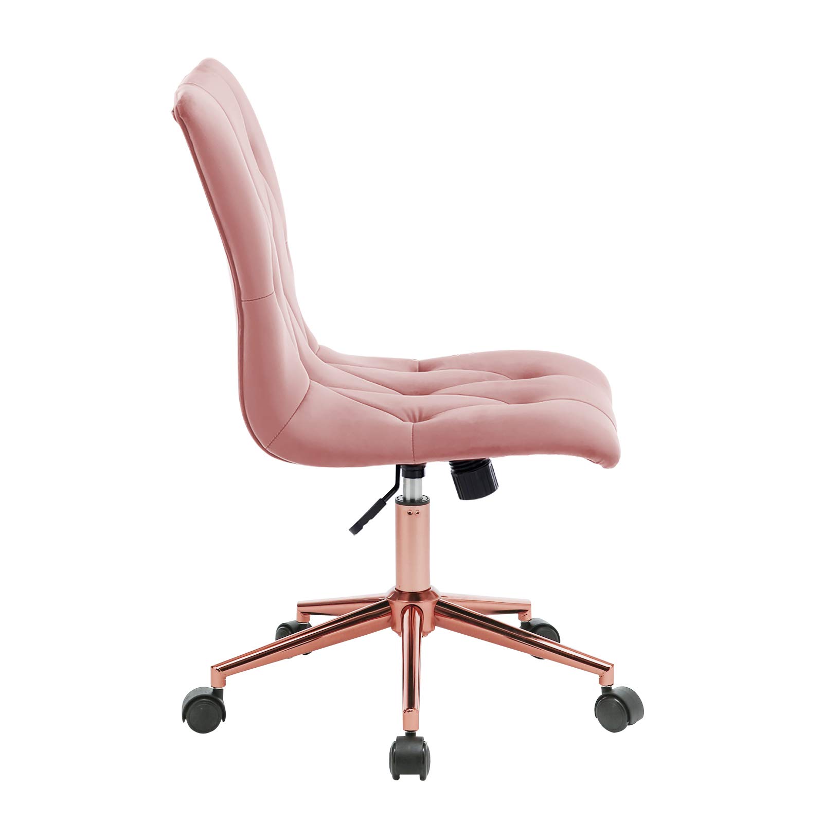 DUHOME Velvet Tufted Armless Office Chair with Golden Base - Adjustable Rolling Desk Chair for Home Office, Computer Work & Vanity - Pink Modern Ergonomic Swivel Chair with Wheels | Perfect for Small Spaces, Gaming Setup & Makeup Station