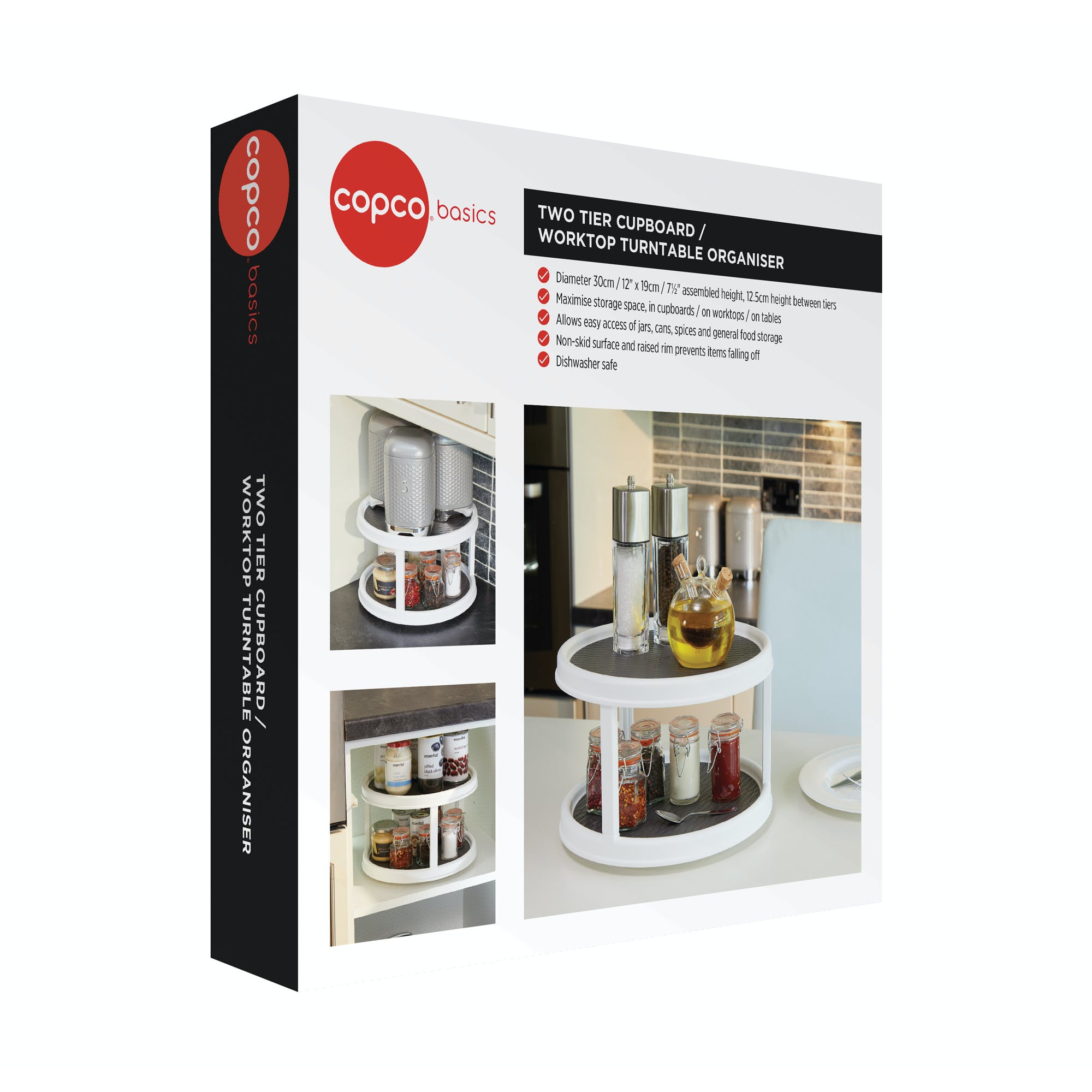 Copco Double Layer White Lazy Susan Turntable - 360° Rotating Organizer for Spices, Condiments & Kitchen Storage - Perfect for Pantry, Cabinet or Countertop Organization