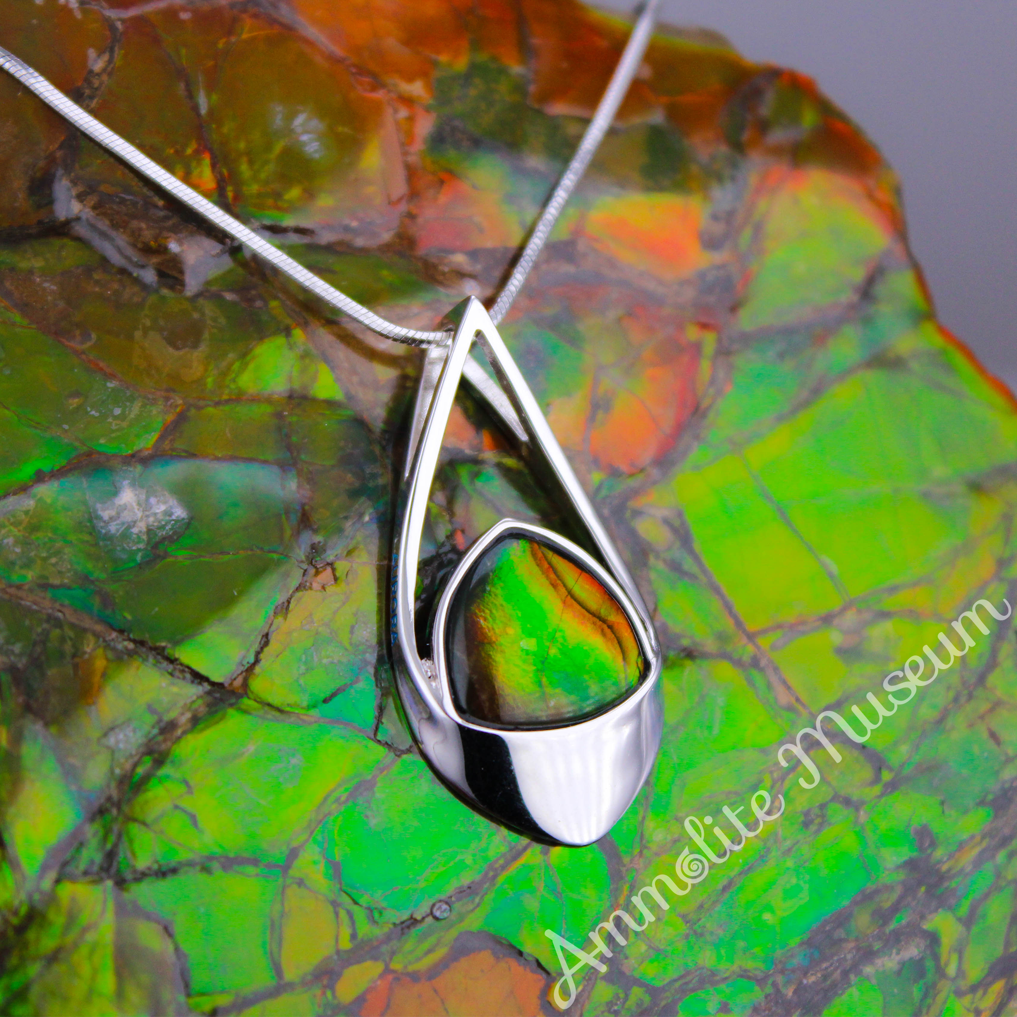 925 Sterling Silver Teardrop Ammolite Pendant Necklace | Natural Gemstone Jewelry for Women | Perfect Gift for Birthday, Anniversary & Special Occasions