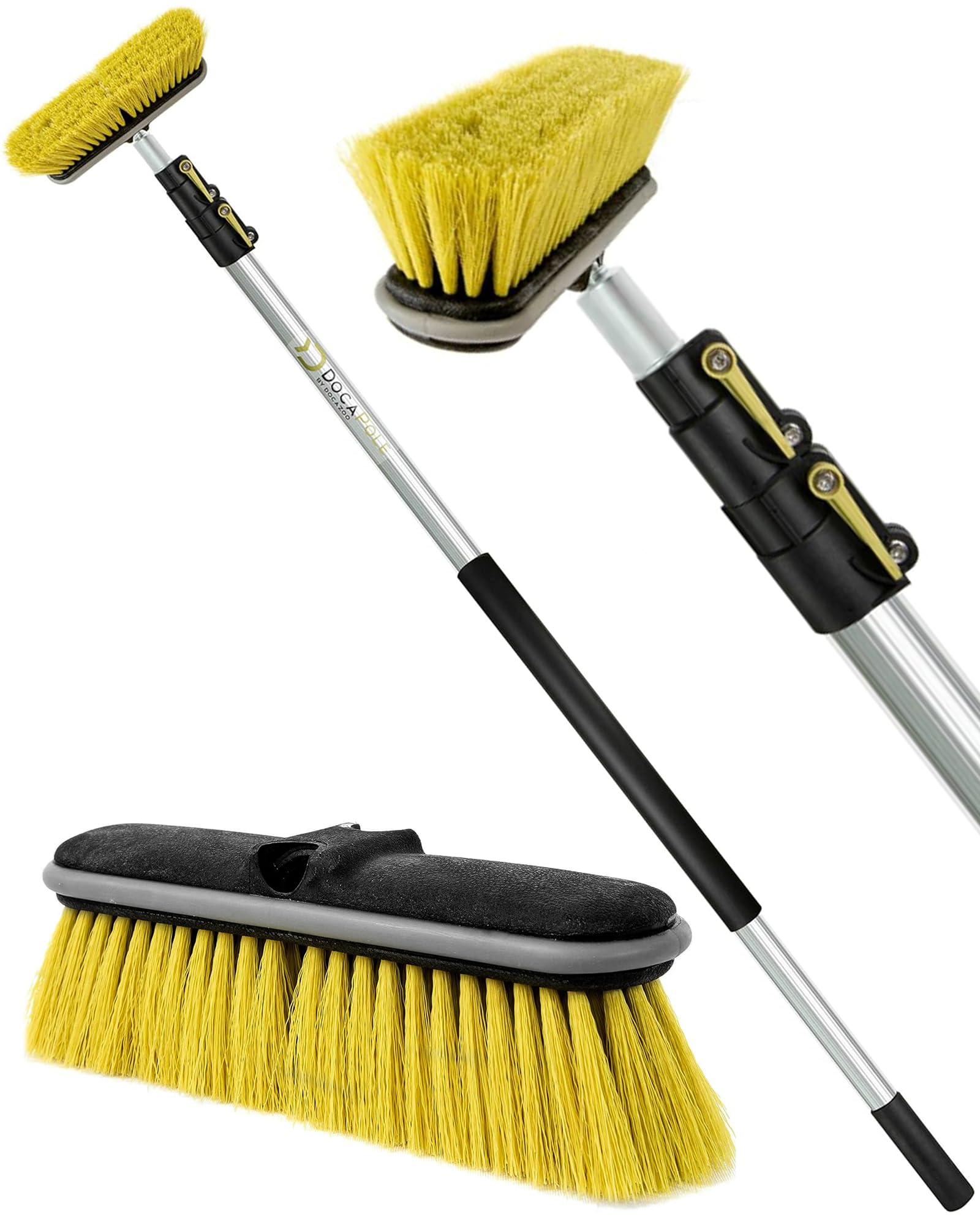 DOCA 5-12 Ft Long Handle Scrub Brush with Extension Pole - Heavy Duty Outdoor Cleaning Brush for Floors, Decks, Patios, Cars & Driveways - Medium Bristle Brush - Perfect for Deep Cleaning Tile, Concrete & Vinyl Surfaces