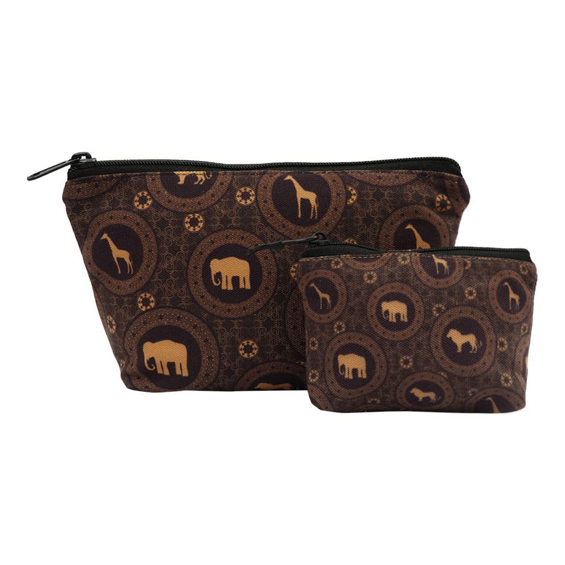 Crazyify Printed Makeup Pouch Set of 2 - Waterproof Cosmetic Bag, Travel Toiletry Organizer for Women | Perfect for Gym, Vacation & Daily Essentials Storage