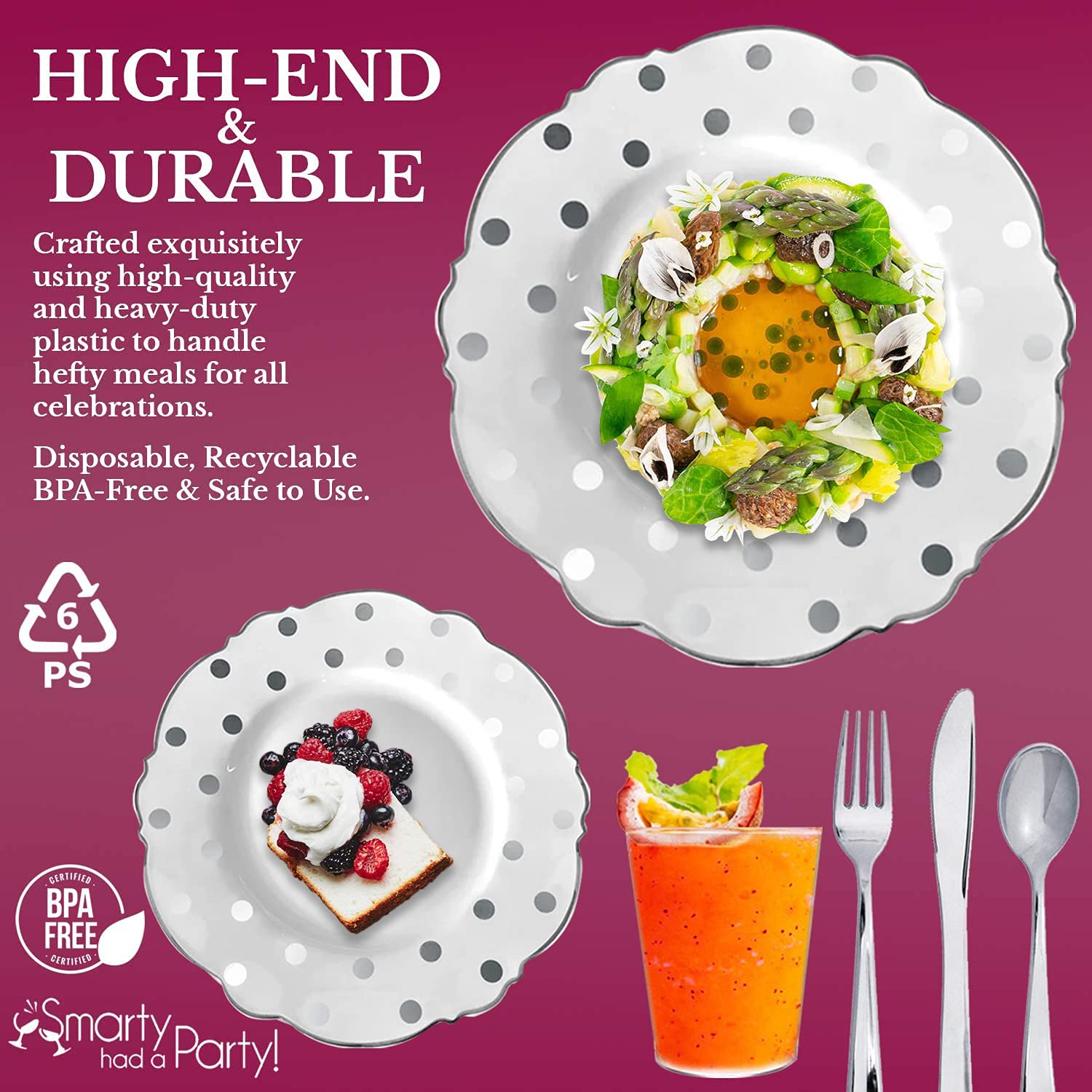 Elegant Disposable Plastic Dinnerware Set - 720 pcs (120 Person) Round Dot Wedding Party Plates, Gold Cutlery & Clear Cups - Perfect for Weddings, Banquets, Catering & Large Events