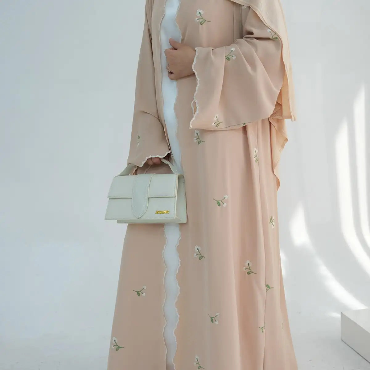 Elegant Floral Embroidered Open Front Abaya Dress for Women - Boho Chic Cardigan Cover Up - Perfect for Prayer, Mosque, and Special Occasions