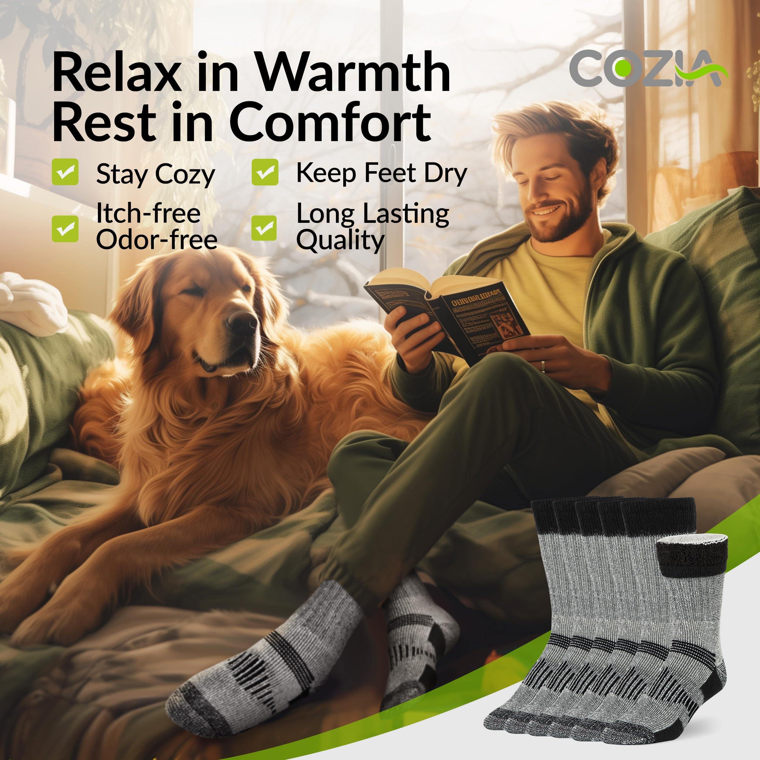Premium Merino Wool Socks for Men & Women - 3 Pairs Warm Thermal Hiking Boot Socks for Outdoor Adventures, Winter Sports & Daily Comfort