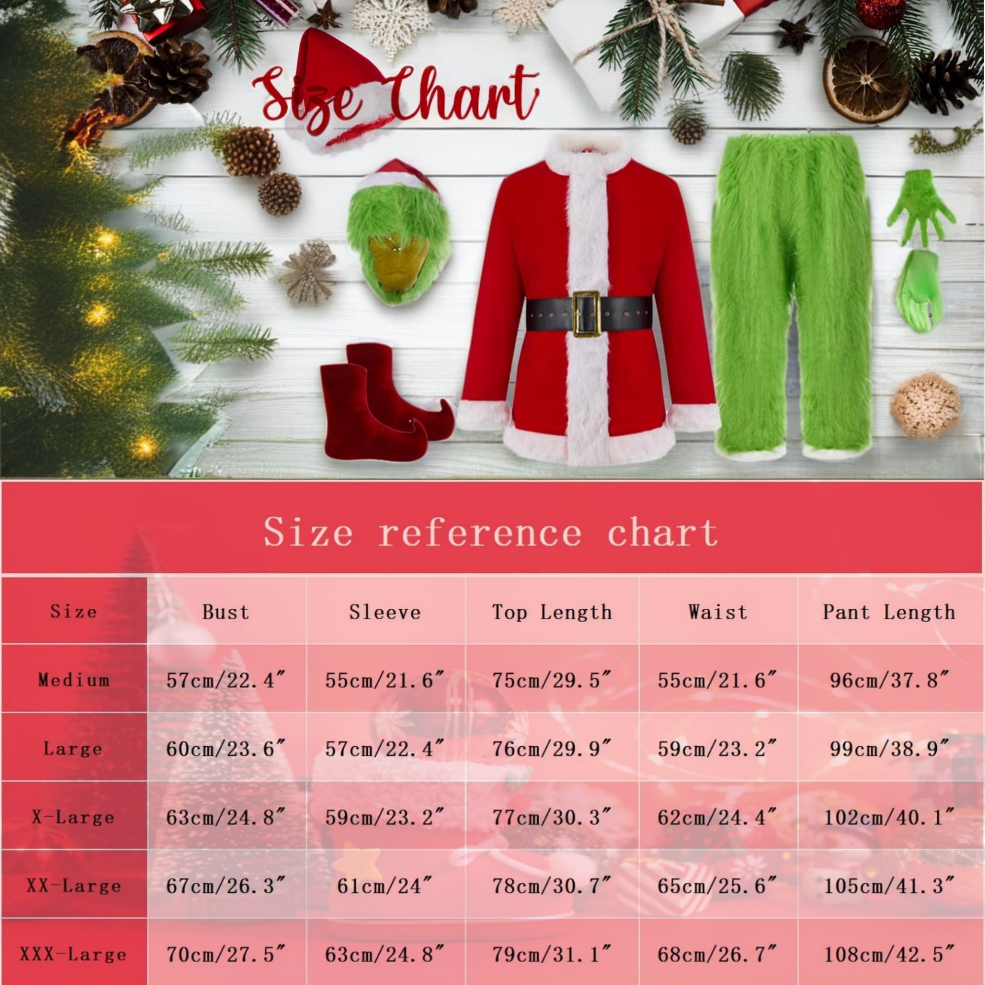 7PCS Christmas Green Monster Costume for Adults - Santa Suit Set with Mask | Festive Holiday Party Outfit for Cosplay, Christmas Events & Themed Gatherings