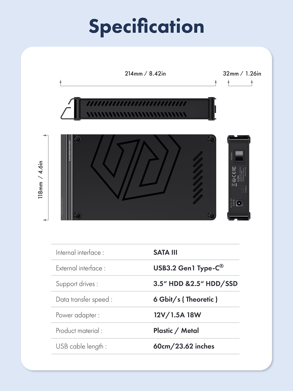 GRAUGEAR 4TB External Hard Drive Aluminum Case for Playstation - Pre-Formatted for PS4/PS5, 3.5 Inch HDD with Power Adapter - High Capacity Storage for Gaming, Media & Backup