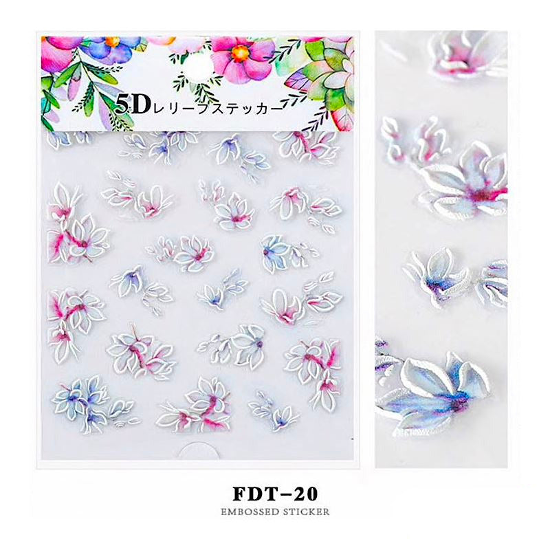 5D Embossed Flowers Nail Art Stickers - Self-Adhesive Nail Decals for Women, DIY Manicure Decorations - Perfect for Parties, Weddings, and Special Occasions