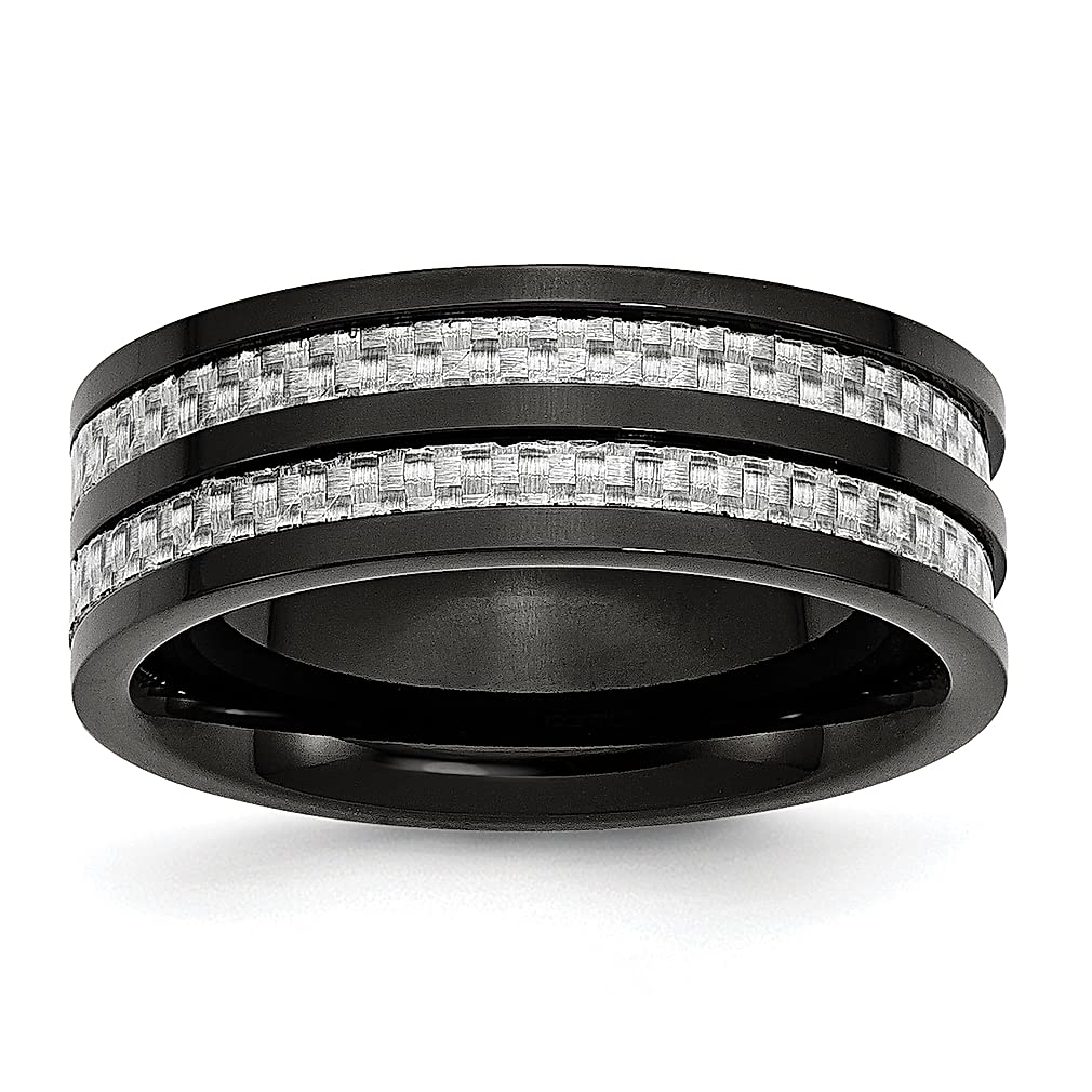 ICE CARATS Titanium Black Plated Grey Carbon Fiber Inlay 8mm Wedding Band Ring - Stylish Women's Fashion Jewelry, Perfect Gift for Her - Ideal for Weddings, Anniversaries & Special Occasions