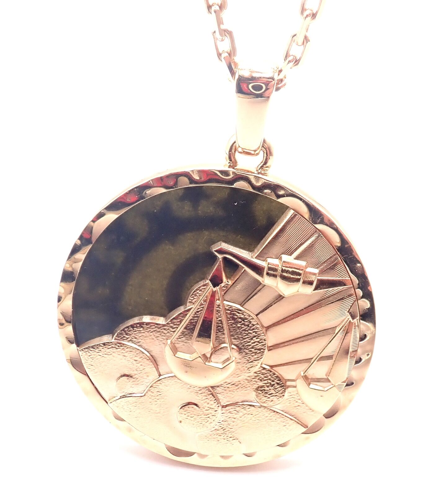 Van Cleef & Arpels 18K Rose Gold Libra Zodiac Pendant Necklace with Black Obsidian - Certified Luxury Jewelry for Women, Perfect Gift for Birthday & Anniversary