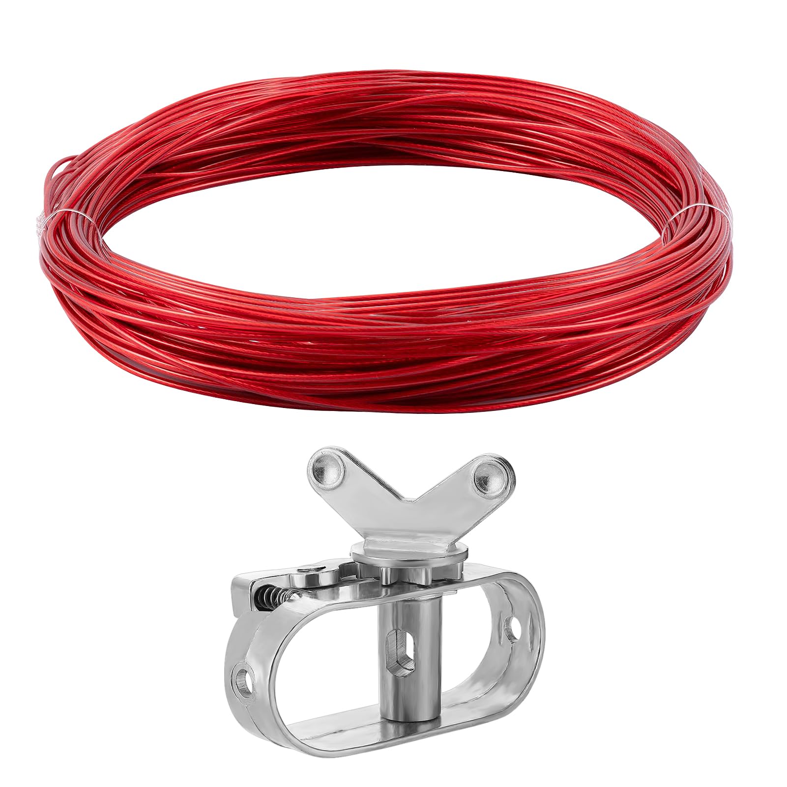 Pool Cover Cable & Winch Kit - 100ft Heavy Duty Plastic Coated Steel Wire with Zinc Alloy Spring Loaded Ratchet for Above Ground Swimming Pool Winter Cover, Secure & Easy Storage