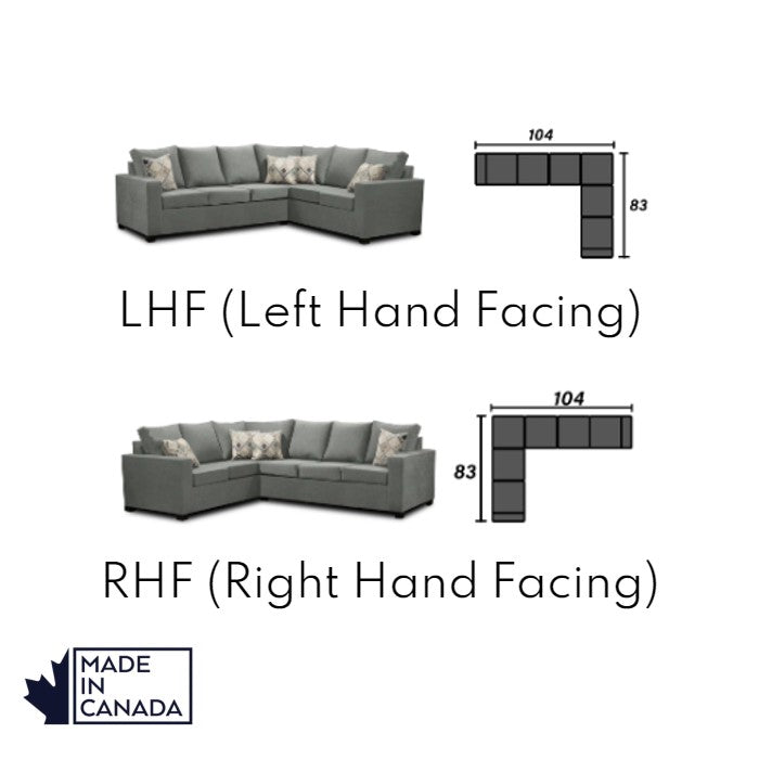 Canadian Made 3 x 2 Sectional Sofa with LHF/RHF Configuration - 17 Color Options for Living Room, Family Room & Home Theater Comfort