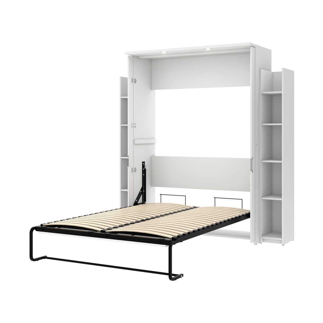 Bestar Lumina Full Murphy Bed with Built-in Shelves & Storage - Space-Saving Wall Bed for Small Apartments, Guest Rooms & Home Offices - White