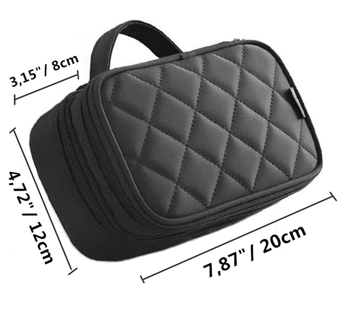 Double Layer Makeup Bag with Mirror - Professional Cosmetic Organizer for Women, Travel Makeup Brush Case, Beauty Storage Pouch (Size S, Black) - Perfect for Travel, Home & Salon Use