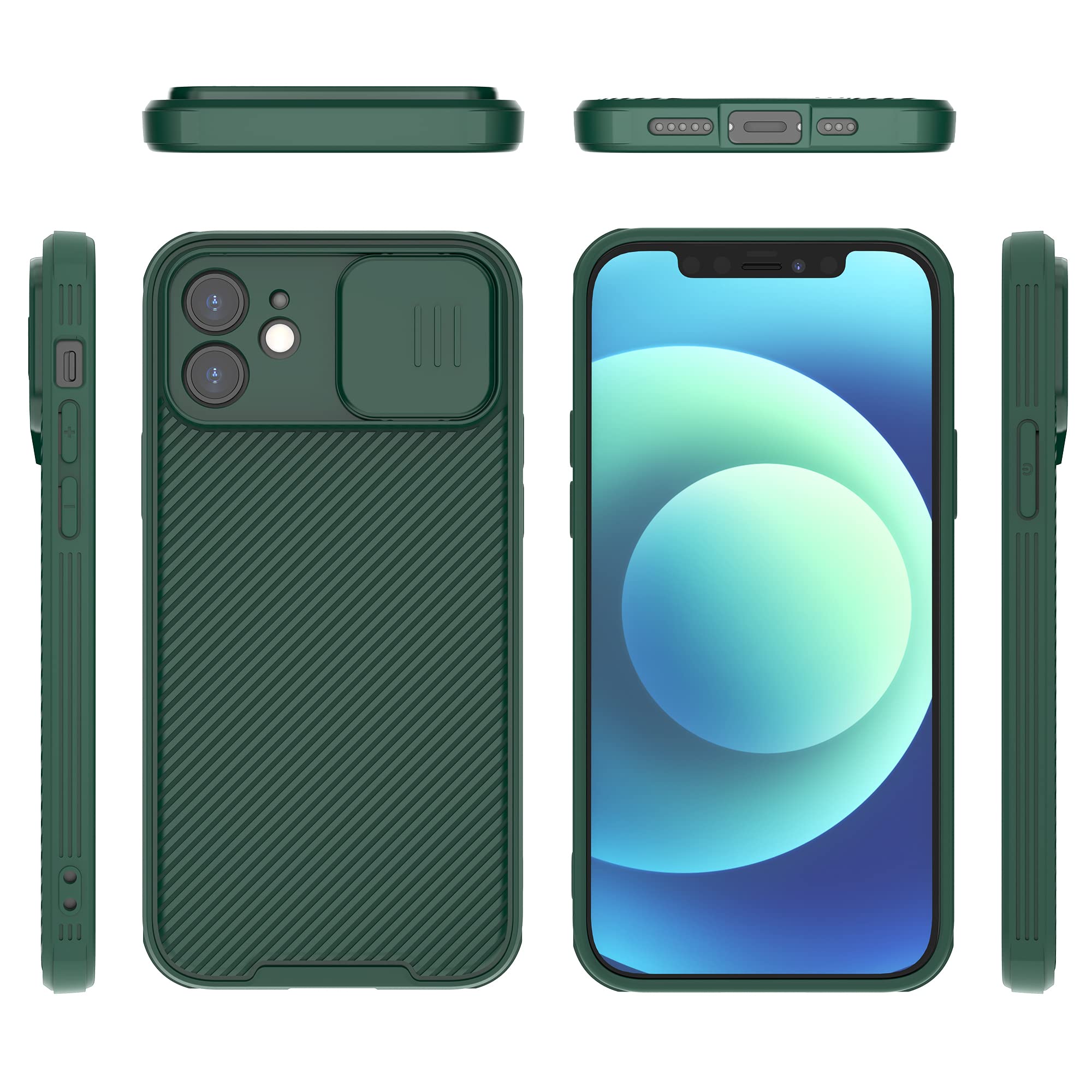 Hitaoyou Magnetic iPhone 12 Case with Slide Camera Cover - Slim Magsafe Compatible Protective Case for iPhone 12 (6.1 Inch) - Green | Perfect for Daily Use, Travel & Wireless Charging