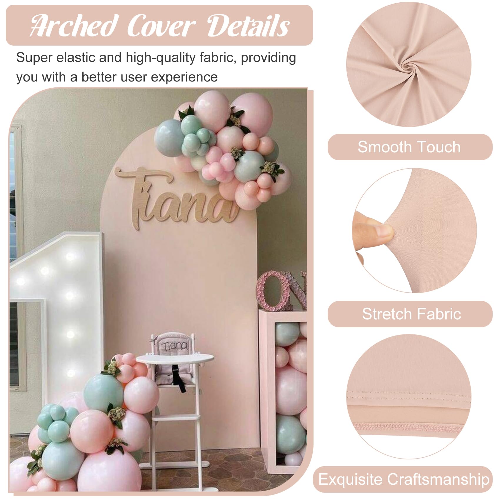 Gold Wedding Arch Stand with Nude Spandex Backdrop Cover - 6.6FT Metal Frame for Parties, Birthday, Baby Shower & Bridal Banquet Decorations - Perfect for Indoor/Outdoor Events, Photo Backdrops, and Wedding Ceremonies