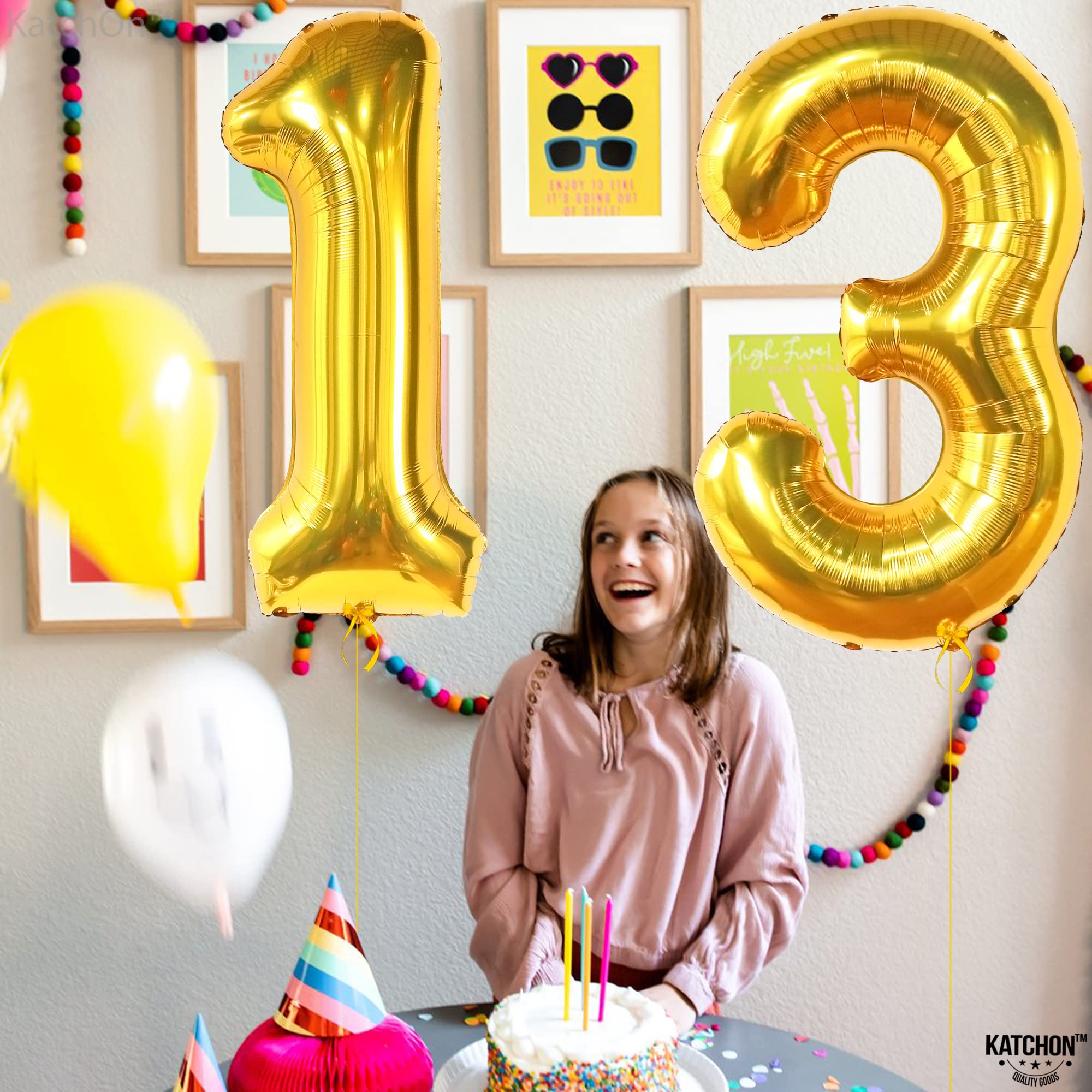 KatchOn 40 Inch Giant Gold 13 Balloon Numbers - Large 13th Birthday Decorations for Boys & Girls, Anniversary Party Supplies | Perfect for Birthday Parties, Anniversaries, and Special Events