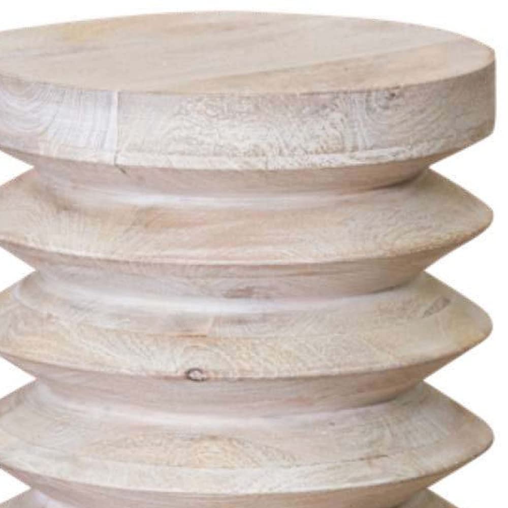 Modern Whitewashed Mango Wood Accordion Side Table - Natural Finish, Rustic Home Decor for Living Room, Bedroom & Patio - Compact & Stylish End Table for Small Spaces