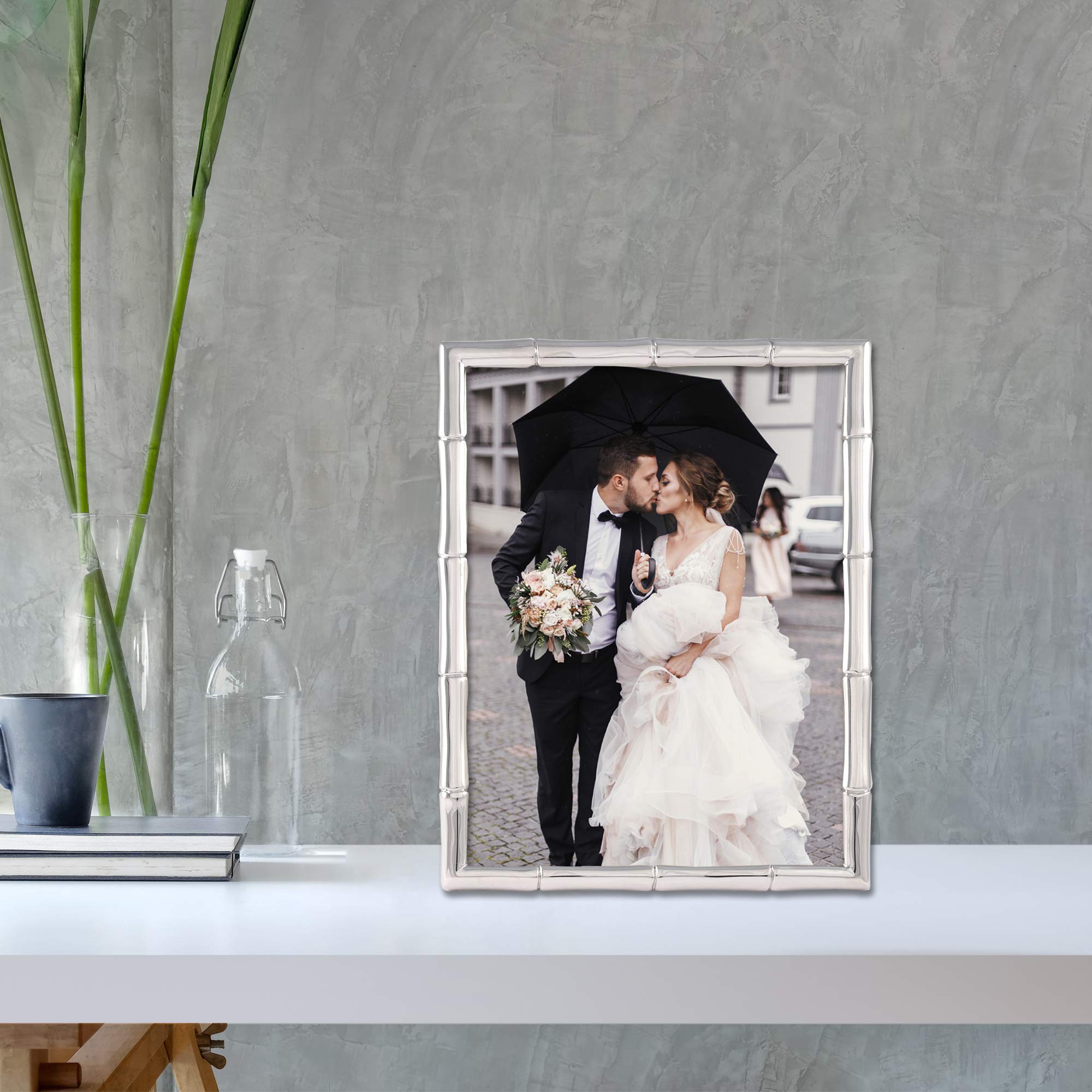 Lawrence Frames 710157 Silver Metal Bamboo 5x7 Picture Frame - Elegant Home & Office Decor for Photos, Artwork, and Memories | Perfect for Wall Display, Tabletop, and Gift Giving