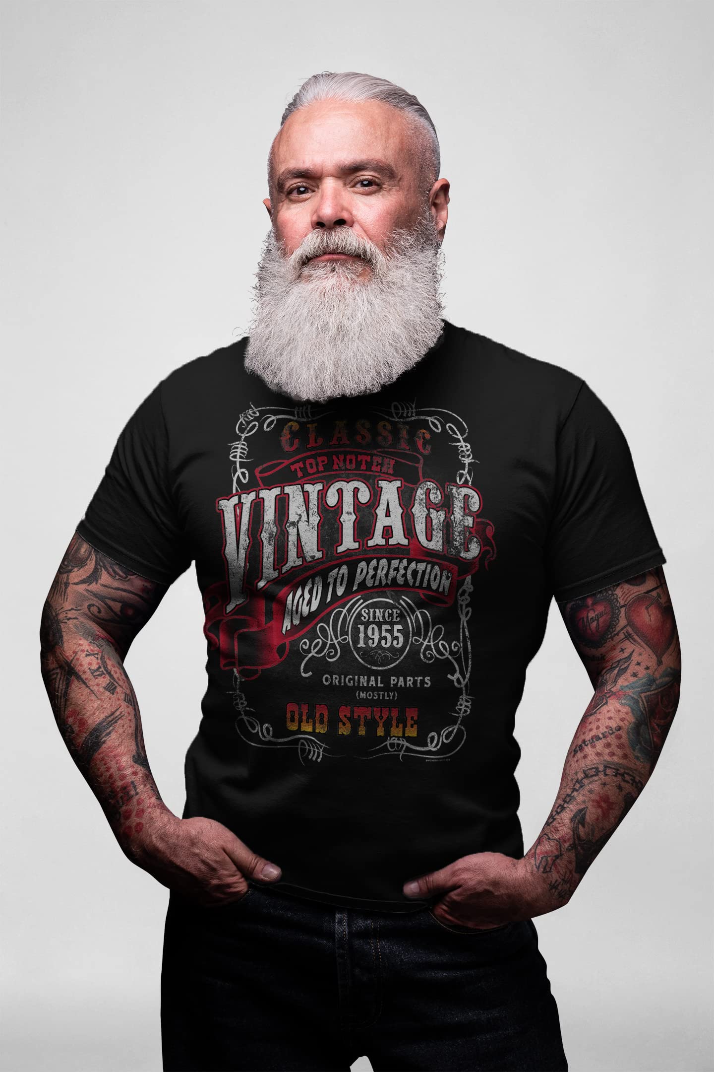 Vintage 1955 Aged to Perfection 70th Birthday Gift T-Shirt for Men - Sturgis Motorcycle Theme - Perfect 70th Birthday Party Outfit & Retirement Celebration Apparel